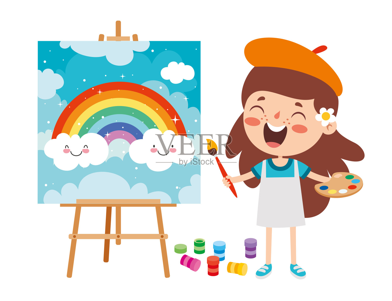 有趣的孩子着色和绘画插画图片素材