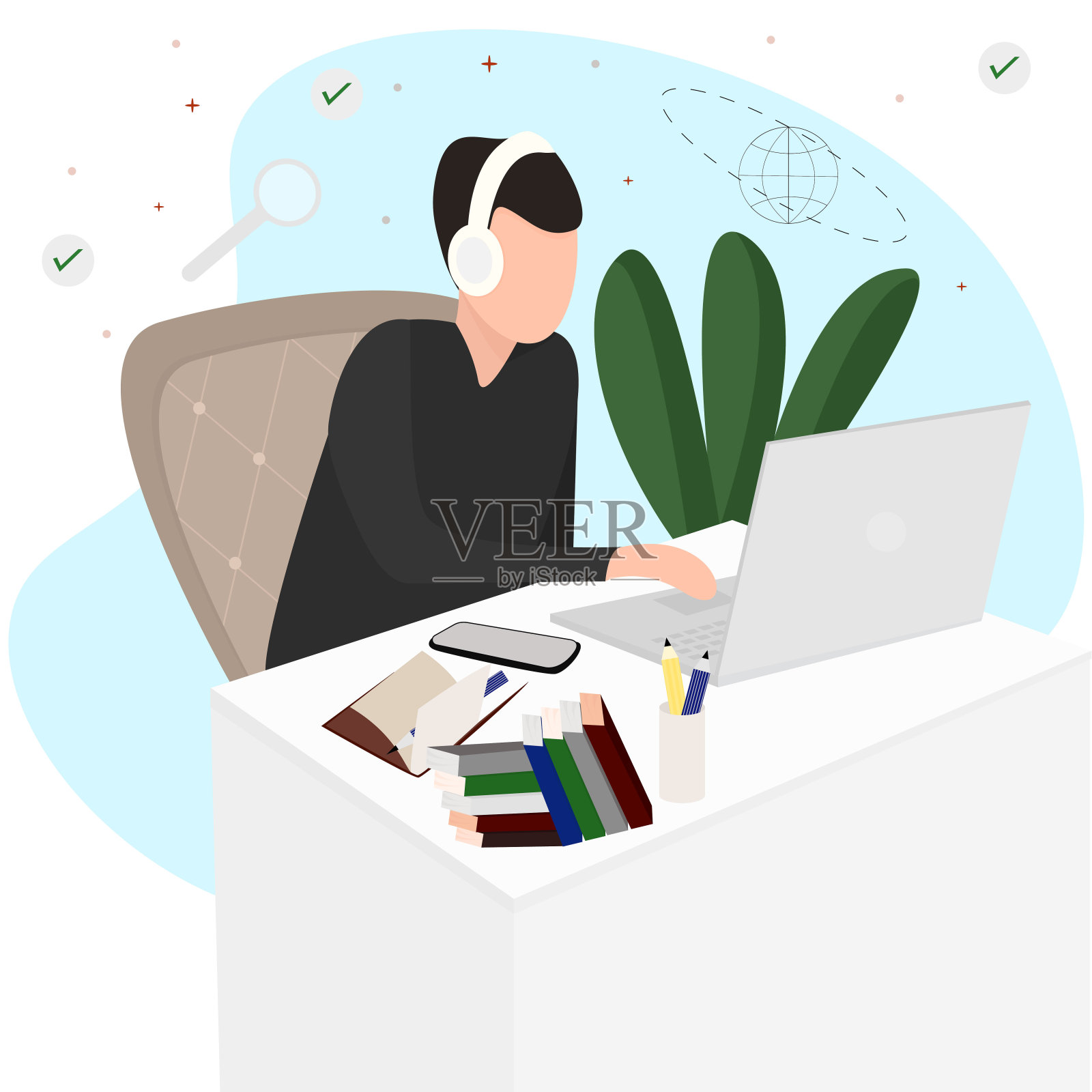 在网上学习或工作的人插画图片素材