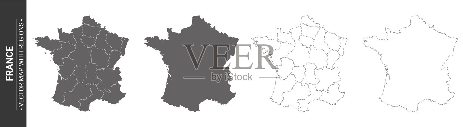 一套四法国政治地图与地区孤立在白色背景插画图片素材