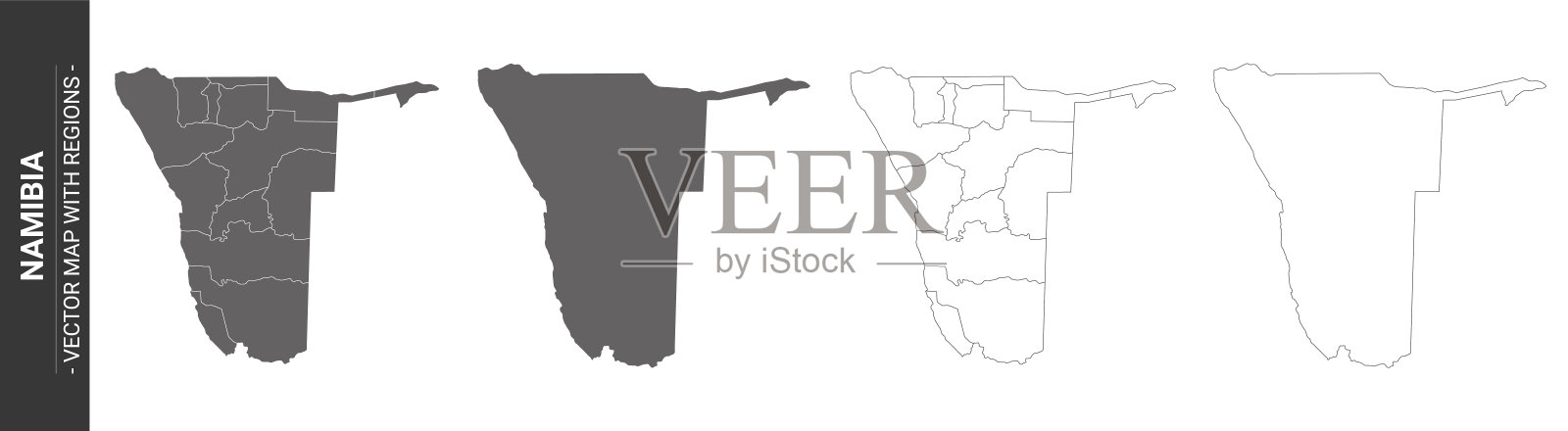 一套4纳米比亚政治地图与地区孤立在白色背景插画图片素材