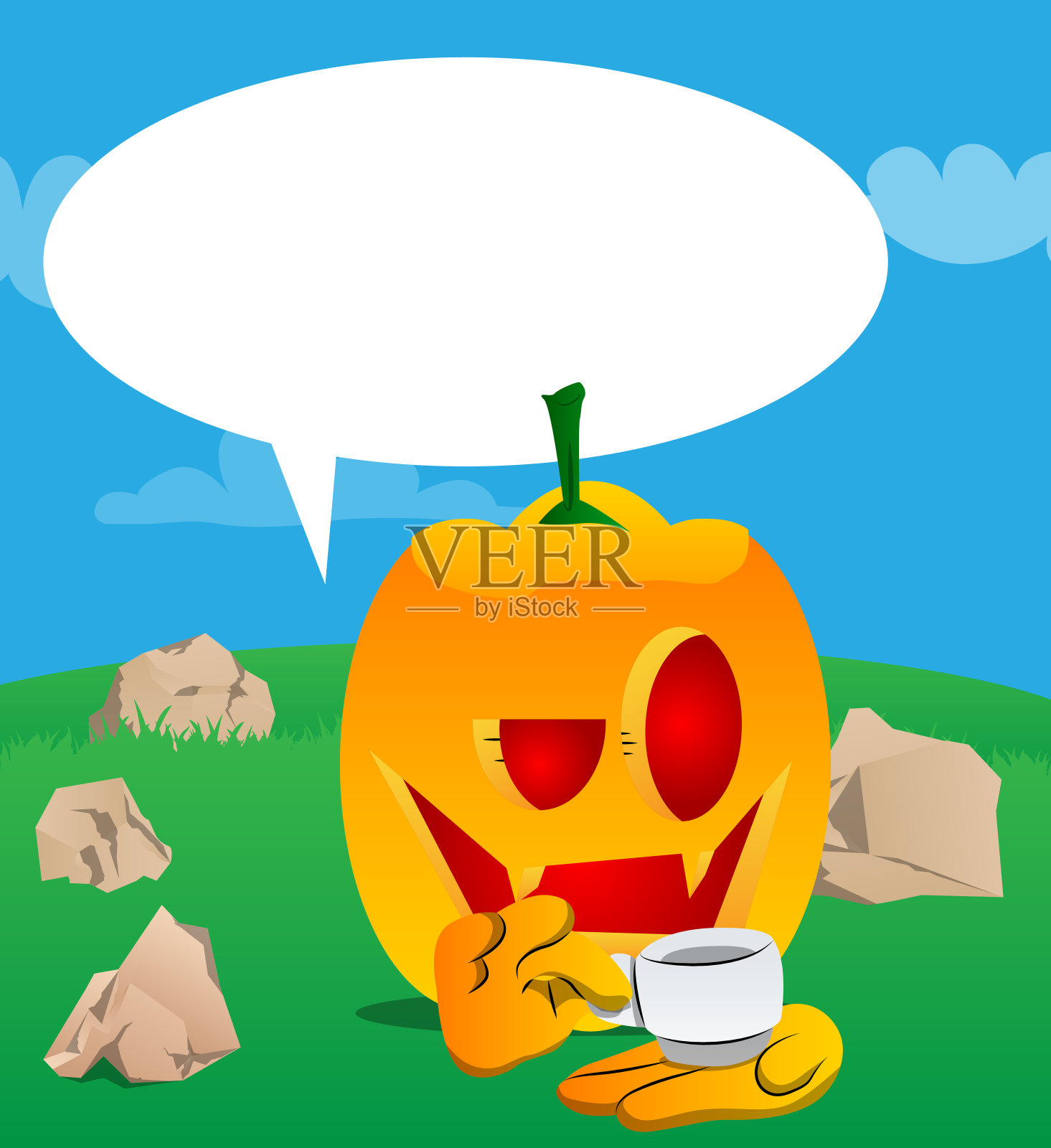 南瓜万圣节拿着一杯咖啡设计元素图片