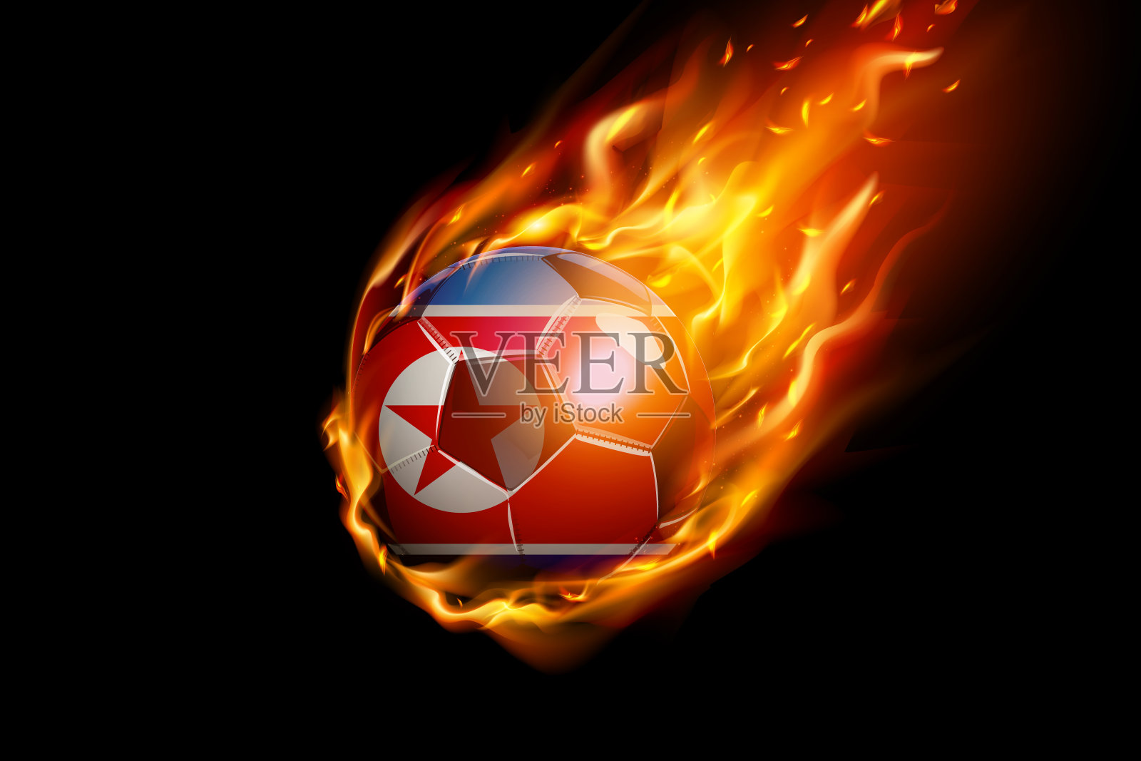 朝鲜国旗与火足球现实设计插画图片素材