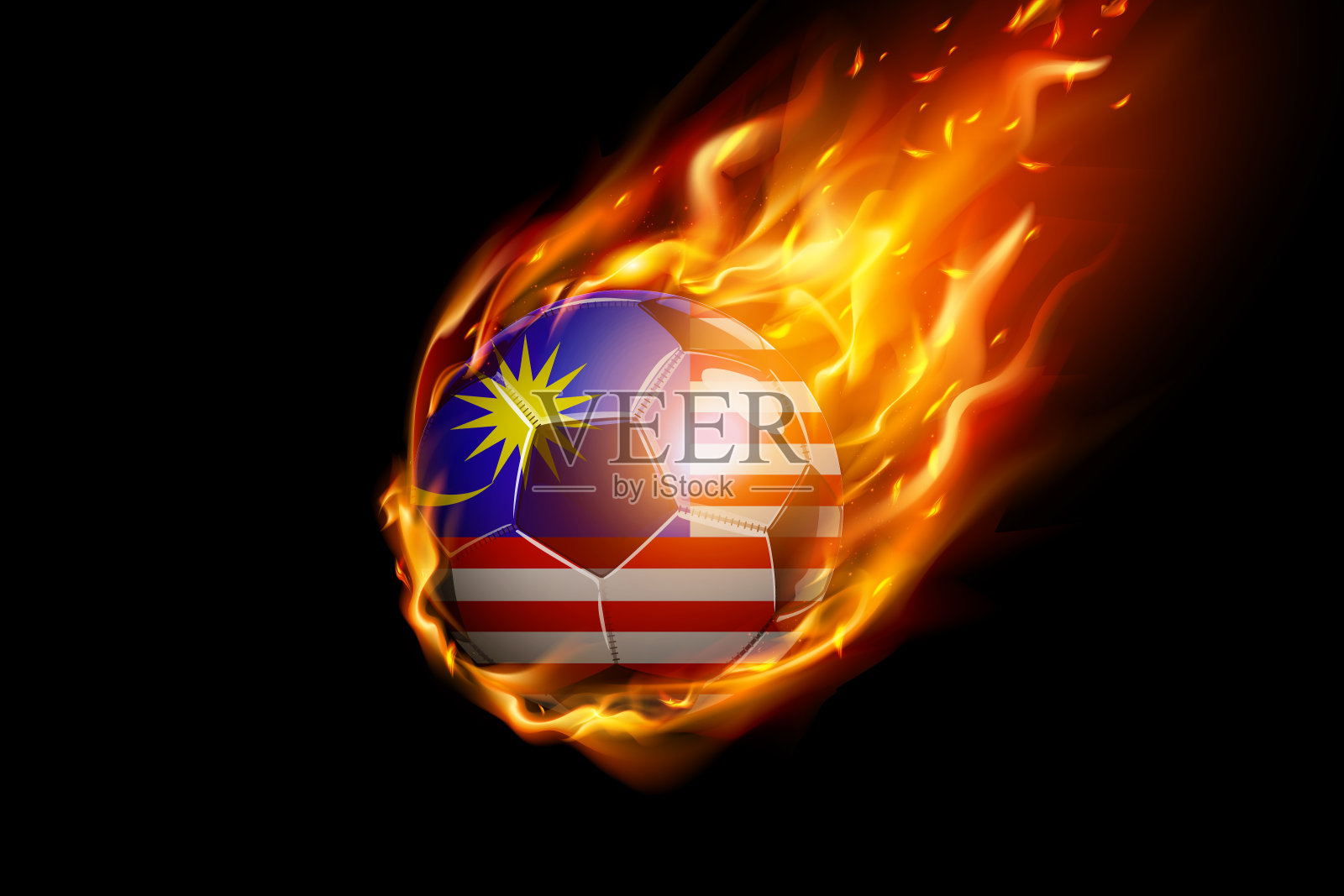 马来西亚国旗与火足球现实设计插画图片素材