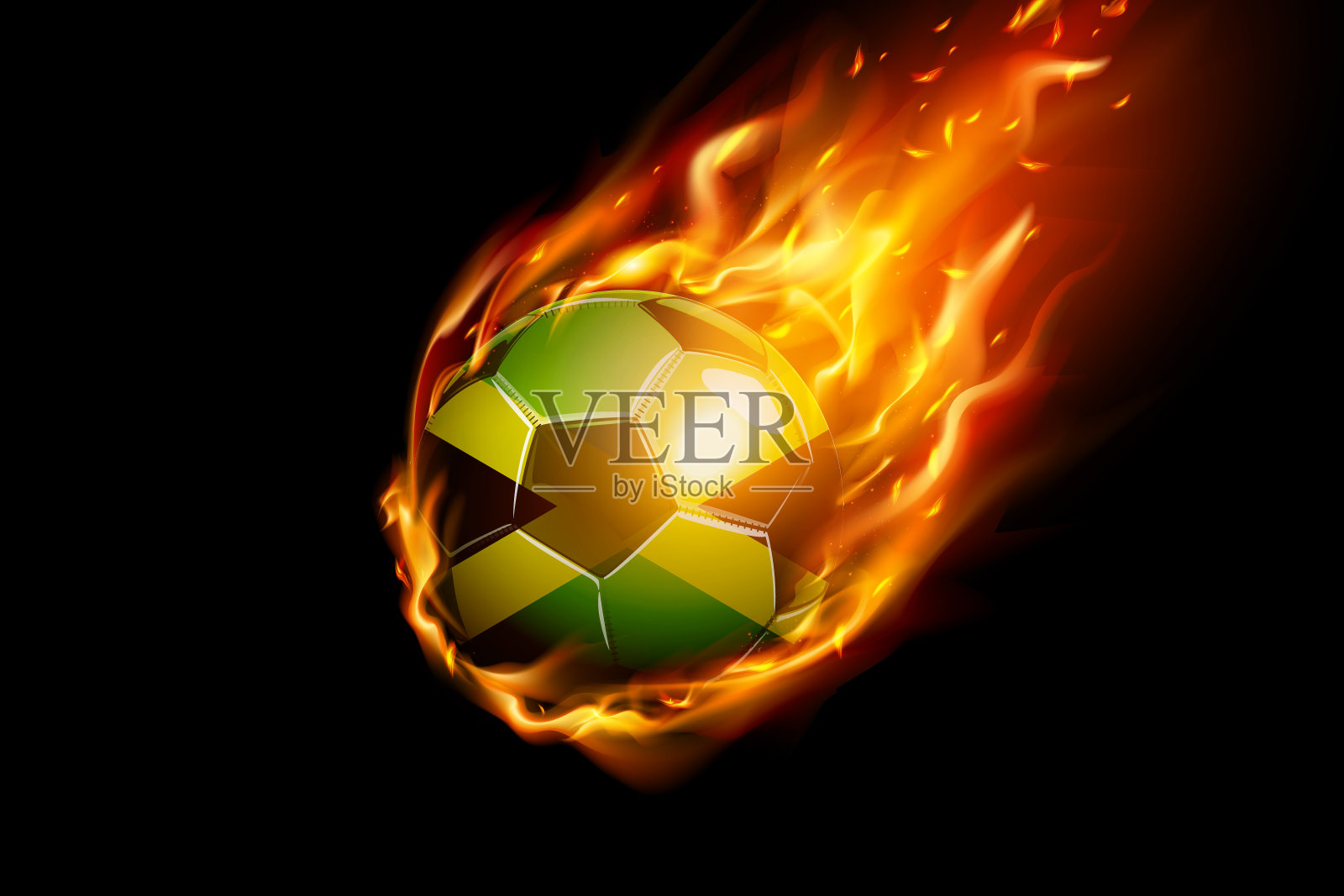 牙买加国旗与火足球现实设计插画图片素材