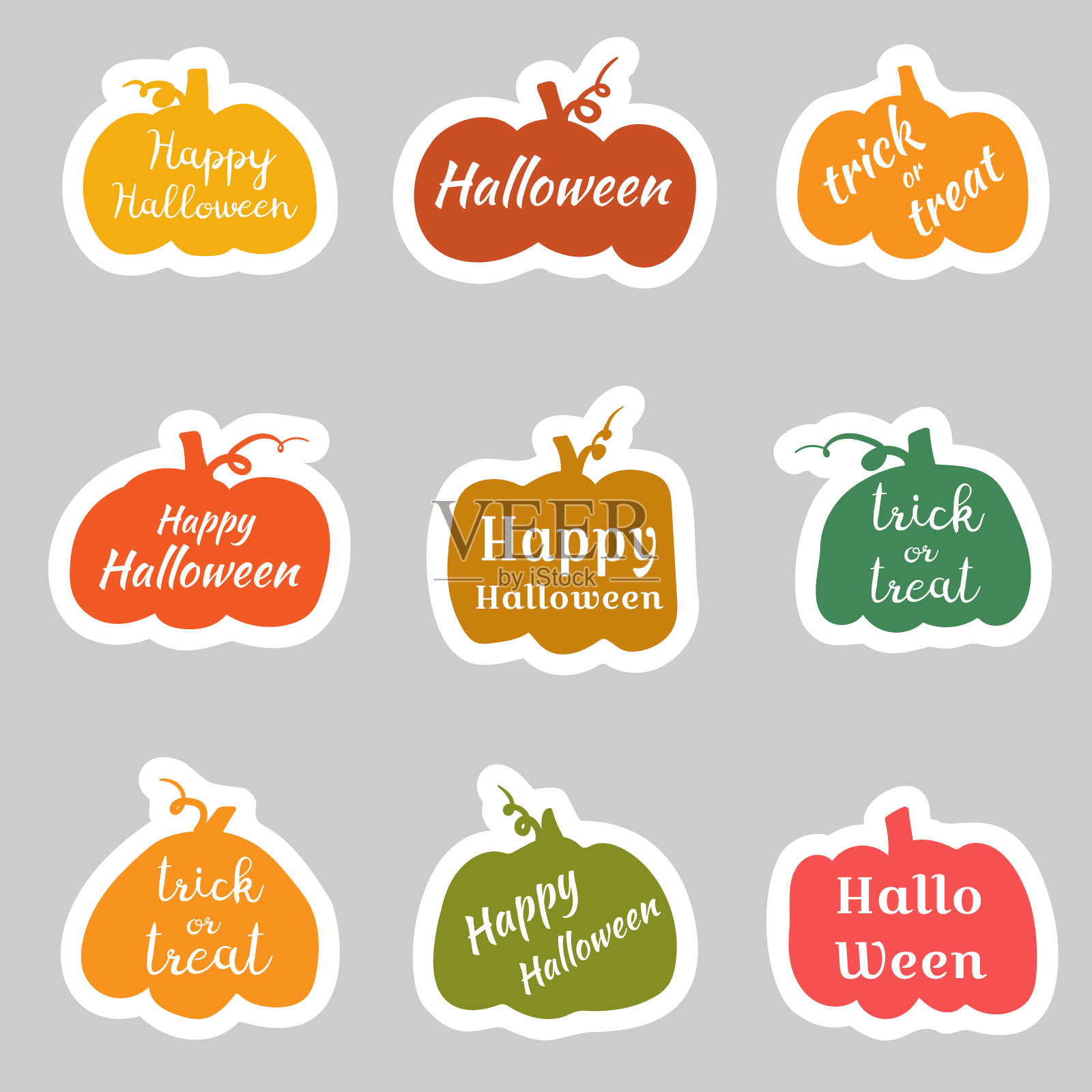 万圣节的标签与题词的多彩的收集。可爱的节日符号。设计元素图片