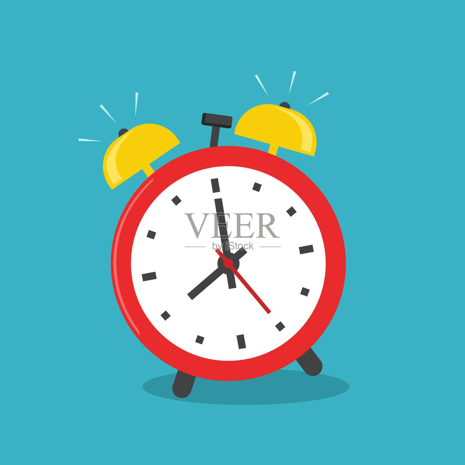 闹钟红色起床时间早上孤立的背景在平面卡通风格。矢量插图eps 10插画图片素材