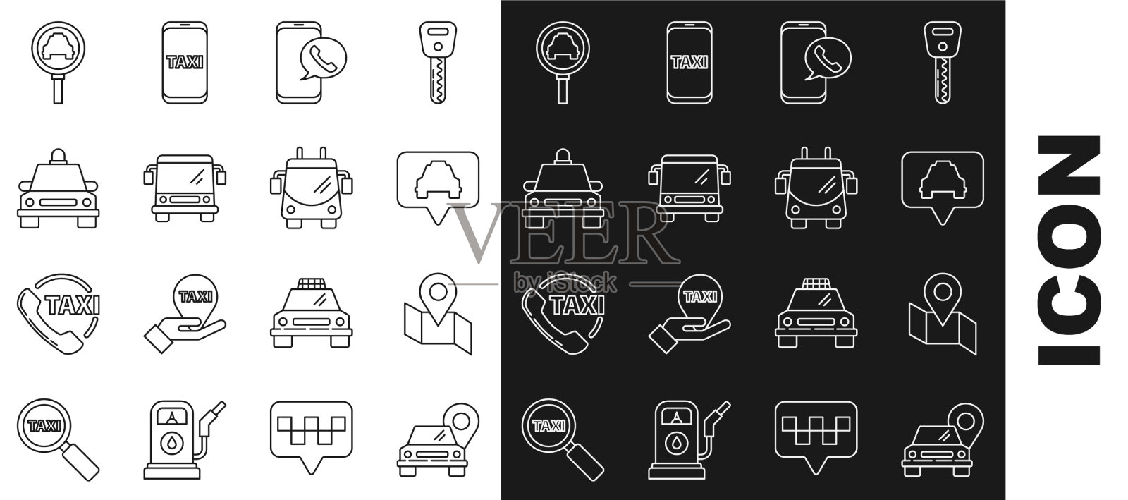 设置线地图指针与出租车折叠地图图标素材