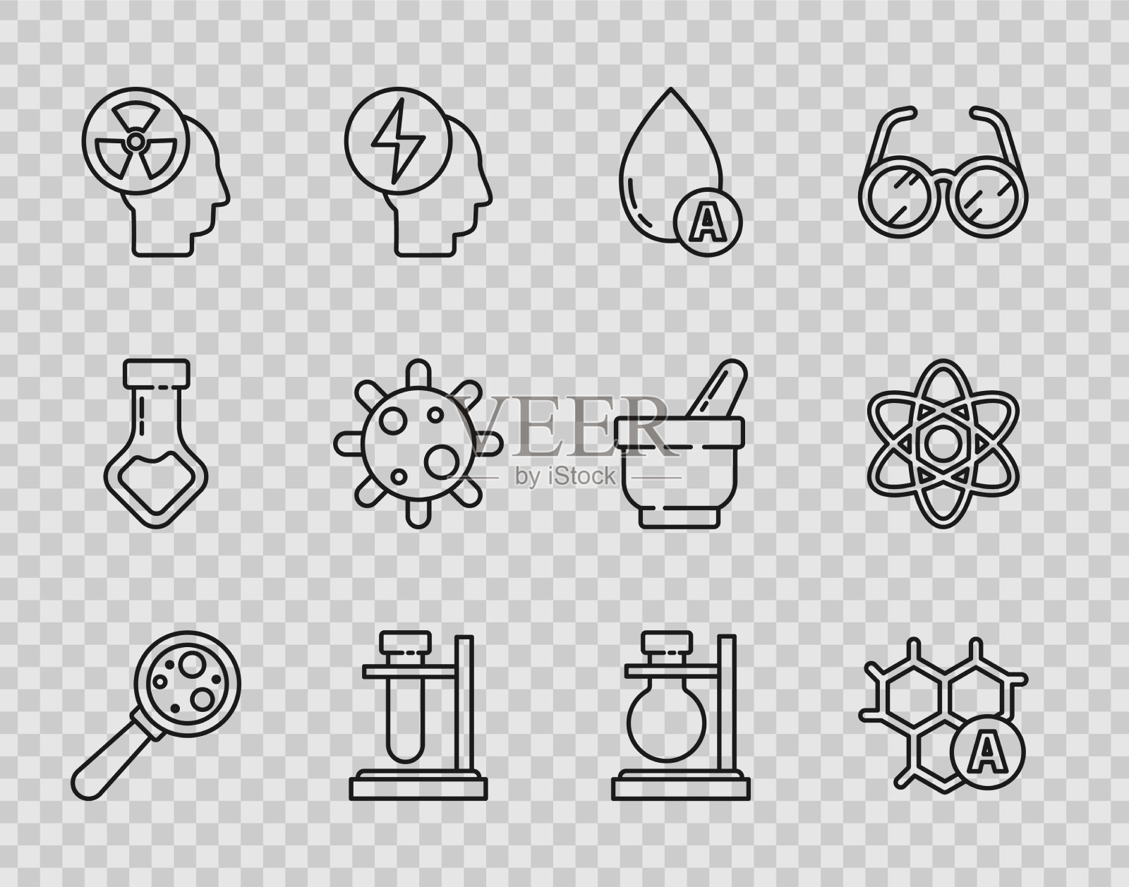 在化学放大镜下设置线微生物图标素材