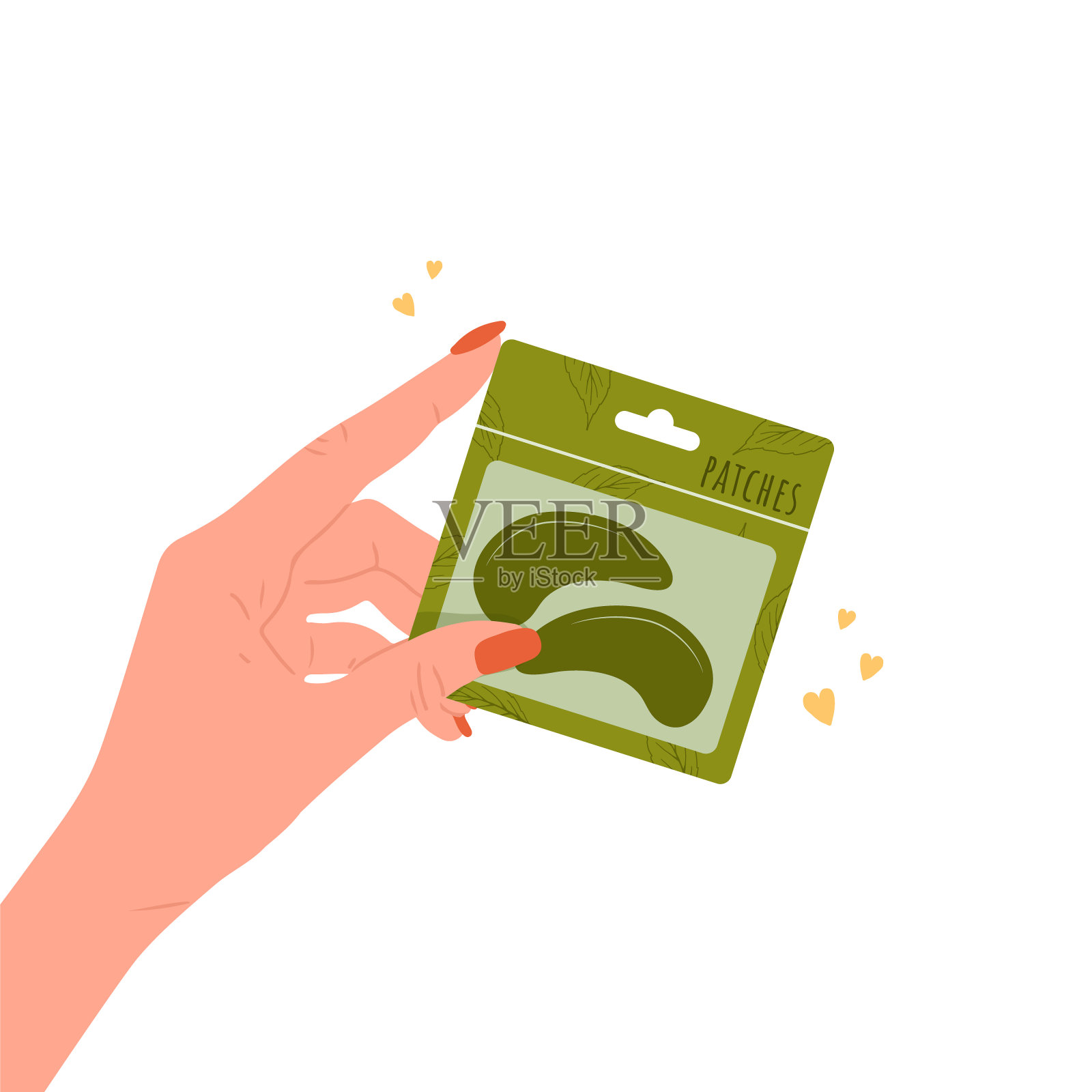 皮肤护理的概念。女性手握眼罩。早晨例行公事。洁面和保湿。手绘美容产品。矢量插图在平面卡通风格插画图片素材