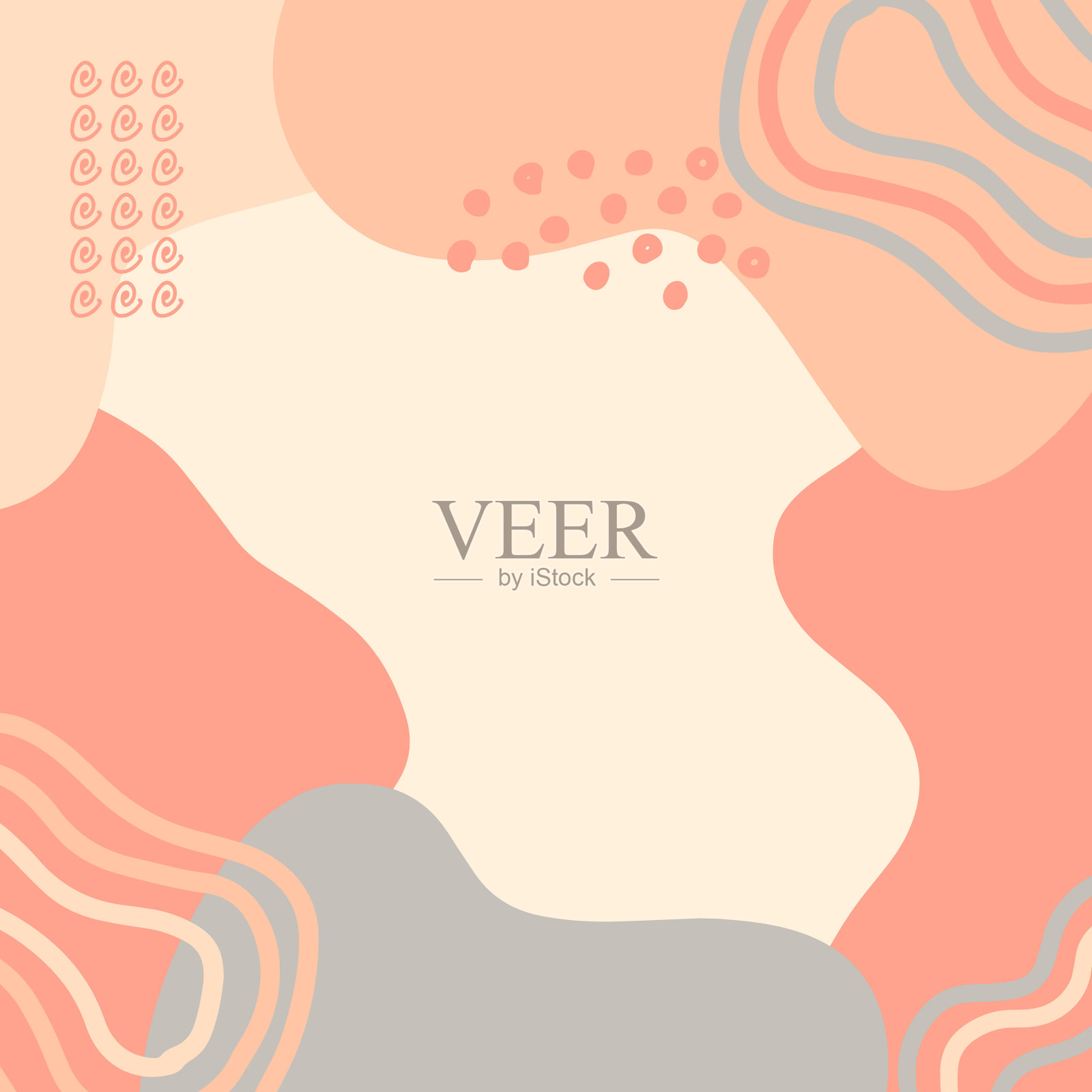 极简抽象自然艺术形状收藏。粉彩涂鸦包时尚设计，夏季或自然概念。现代手绘植物叶子和热带形状装饰集。插画图片素材