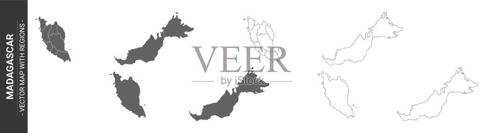 一套四马来西亚政治地图与地区孤立在白色背景插画图片素材