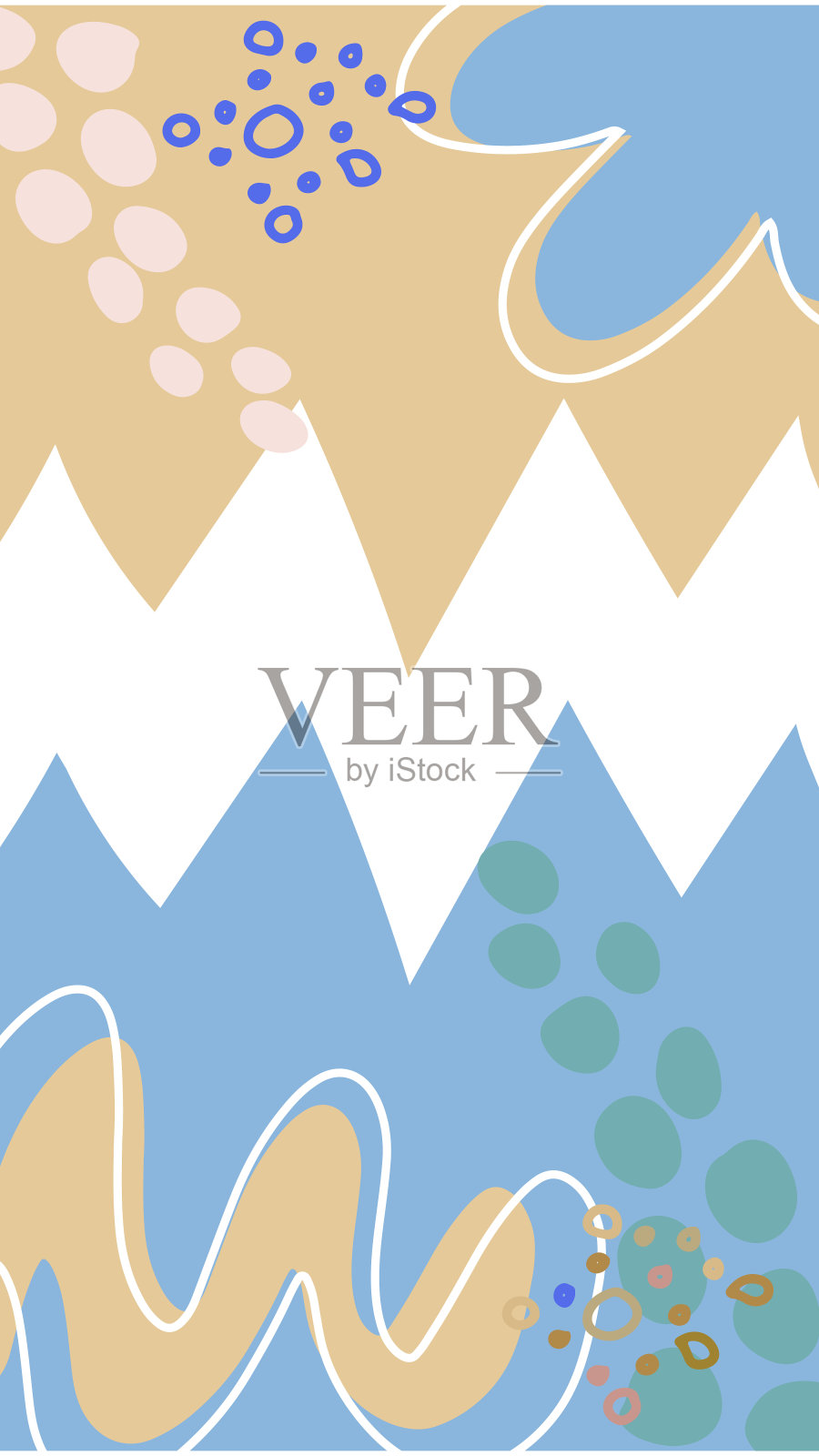 抽象的背景向量与自然的地球色调孟菲斯风格。有机形状。创造性的图案与手绘形状。为社交媒体贴，封面，打印和壁纸设计背景插画图片素材