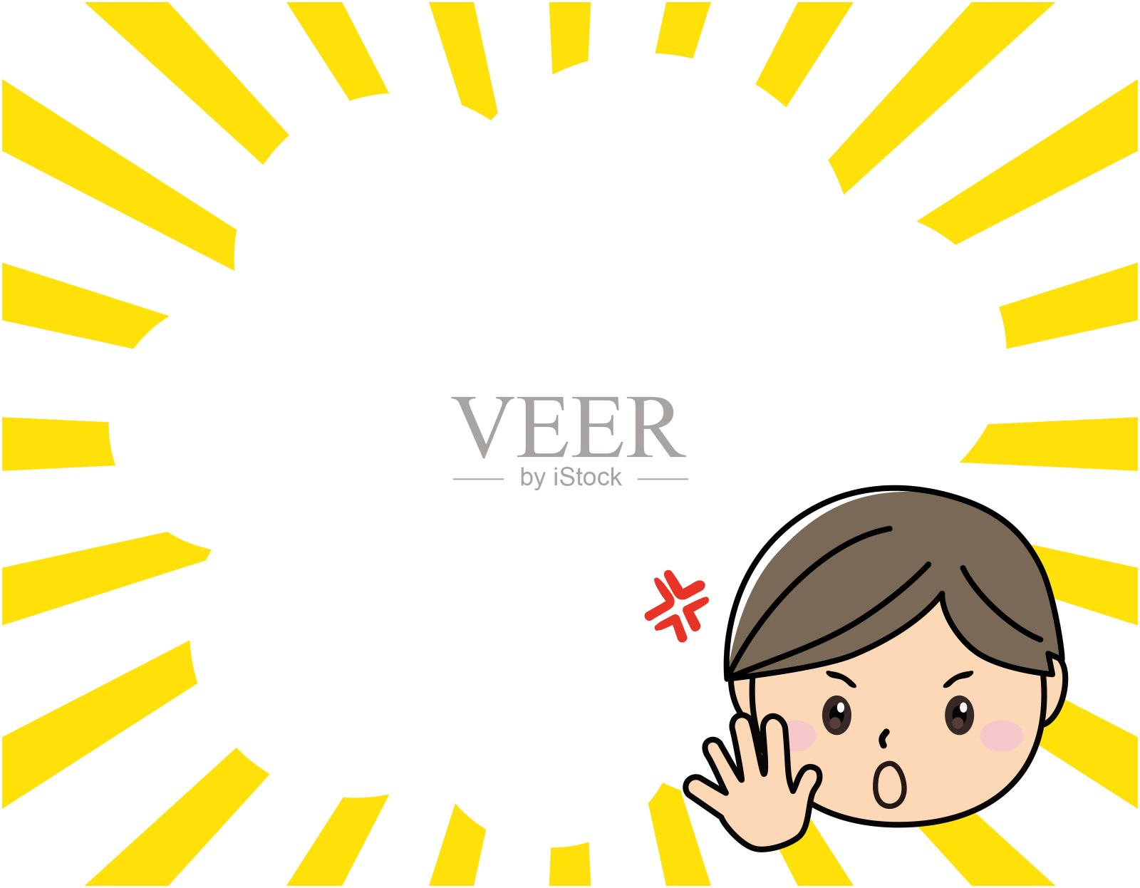 橙色集中线与气球和愤怒的男孩/插图材料(矢量插图)插画图片素材