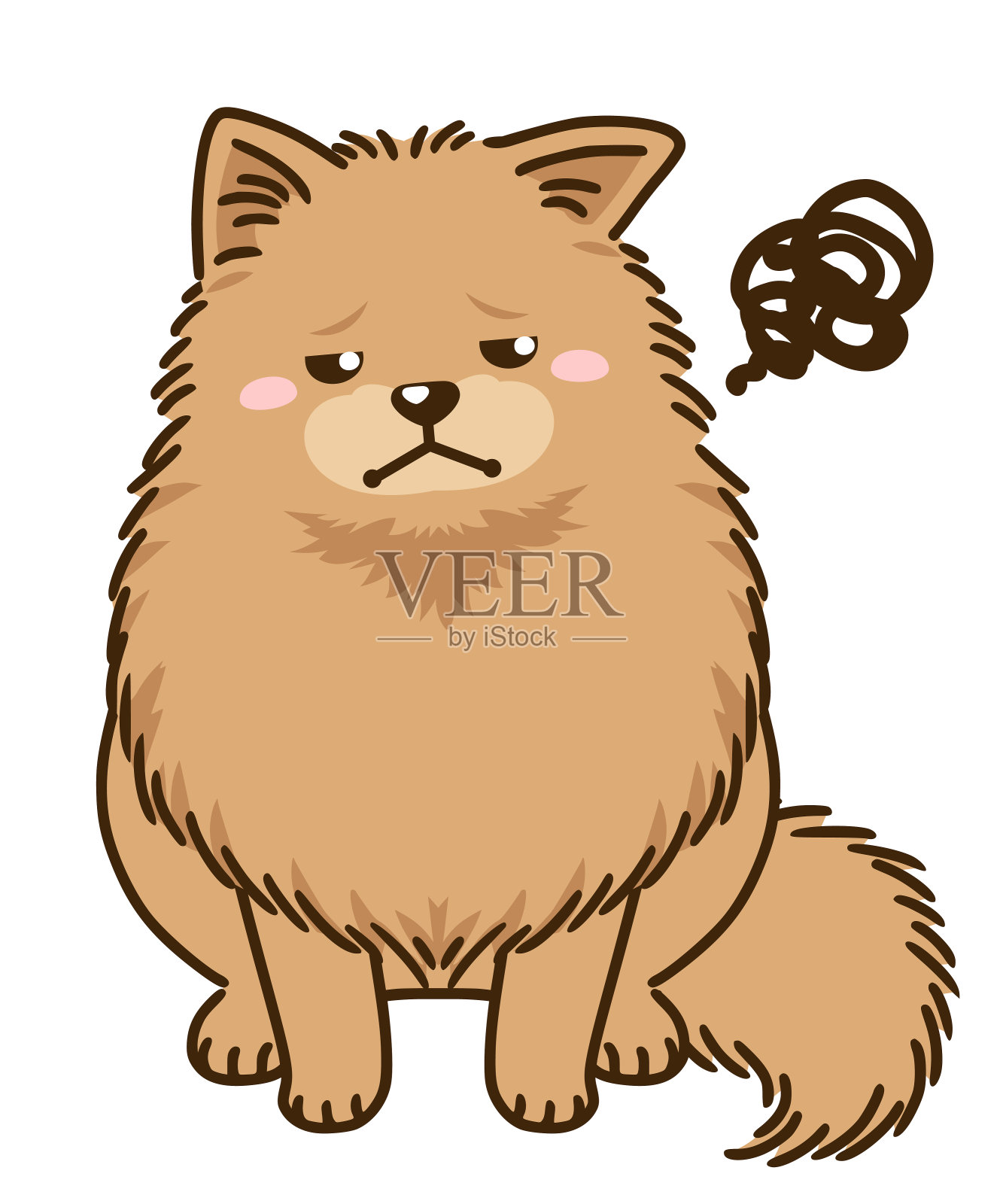 不满意的博美犬(红毛)插画图片素材