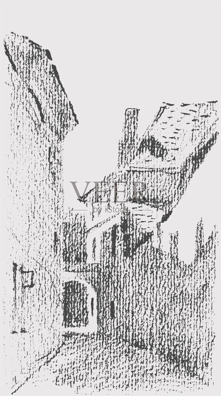 矢量纹理抽象的城市景观城市街道与老房子插画图片素材