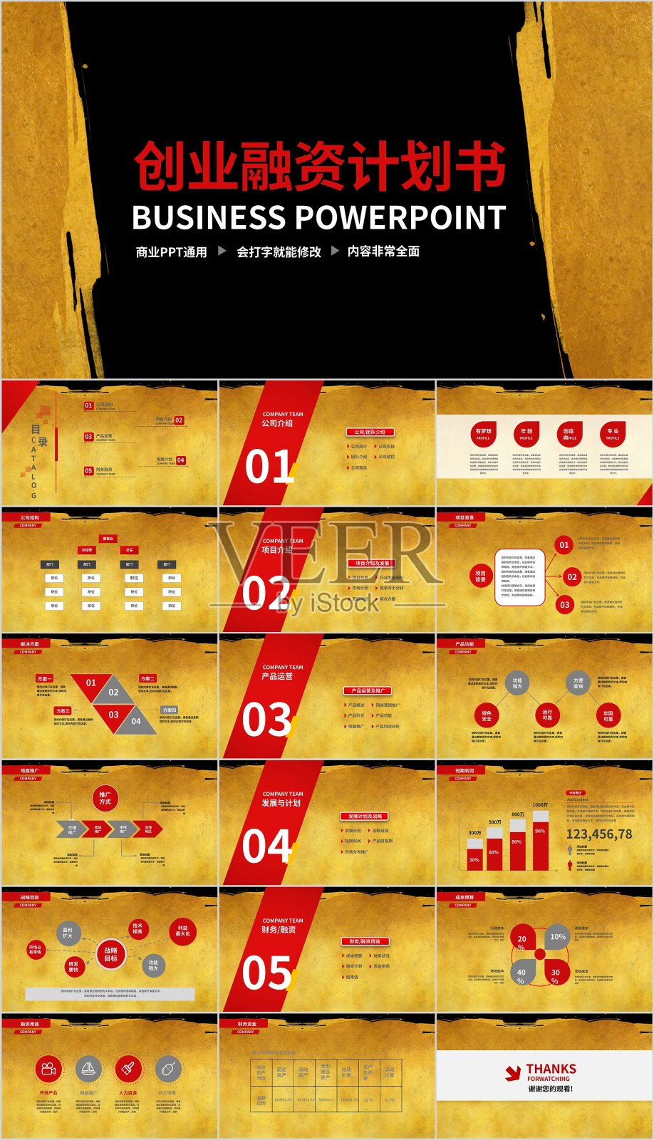 金色创意融资计划书商务计划PPT模板设计模板素材