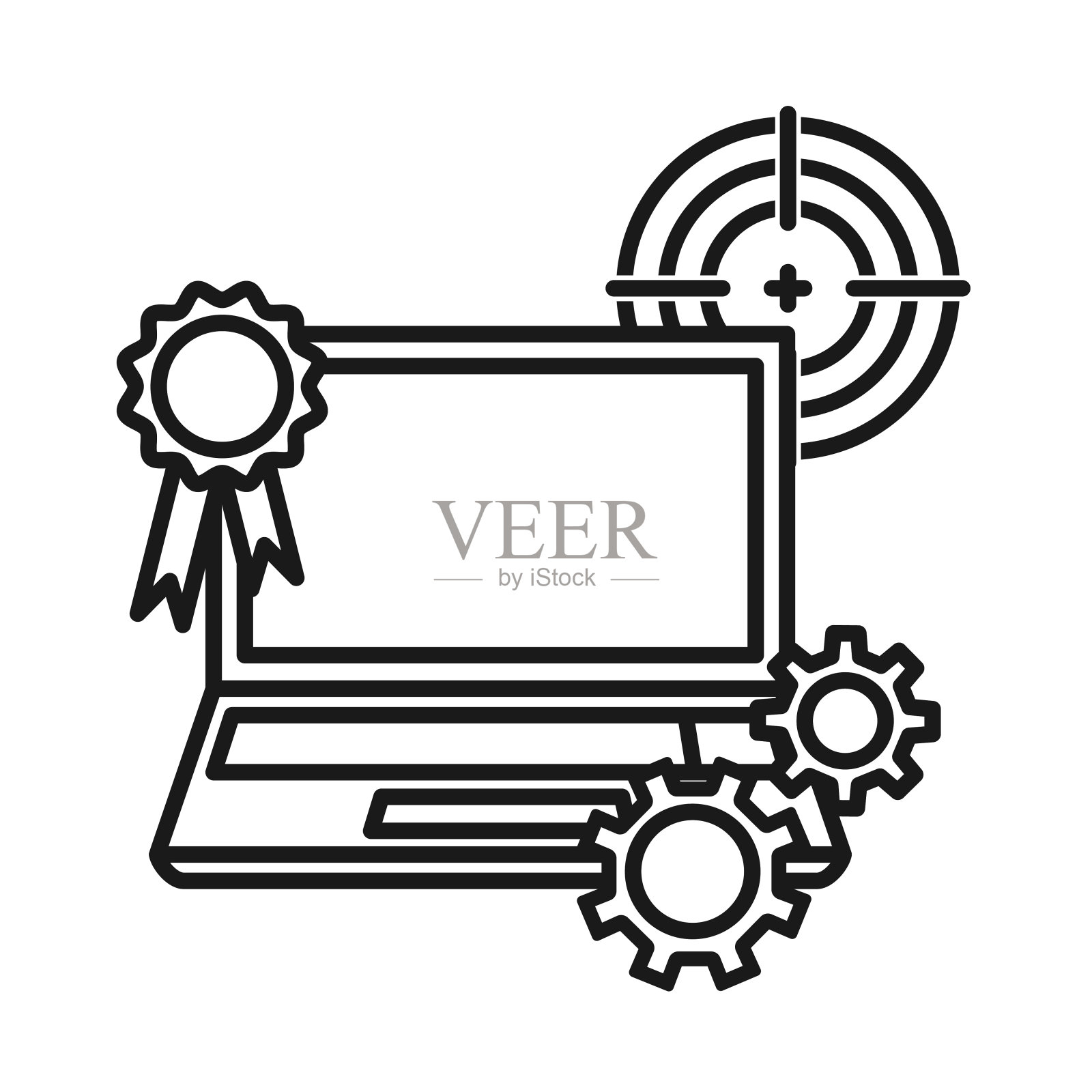 线条艺术黑白笔记本电脑测试图标插画图片素材