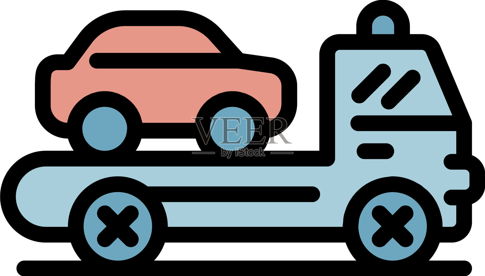 汽车拖车图标彩色轮廓插画图片素材