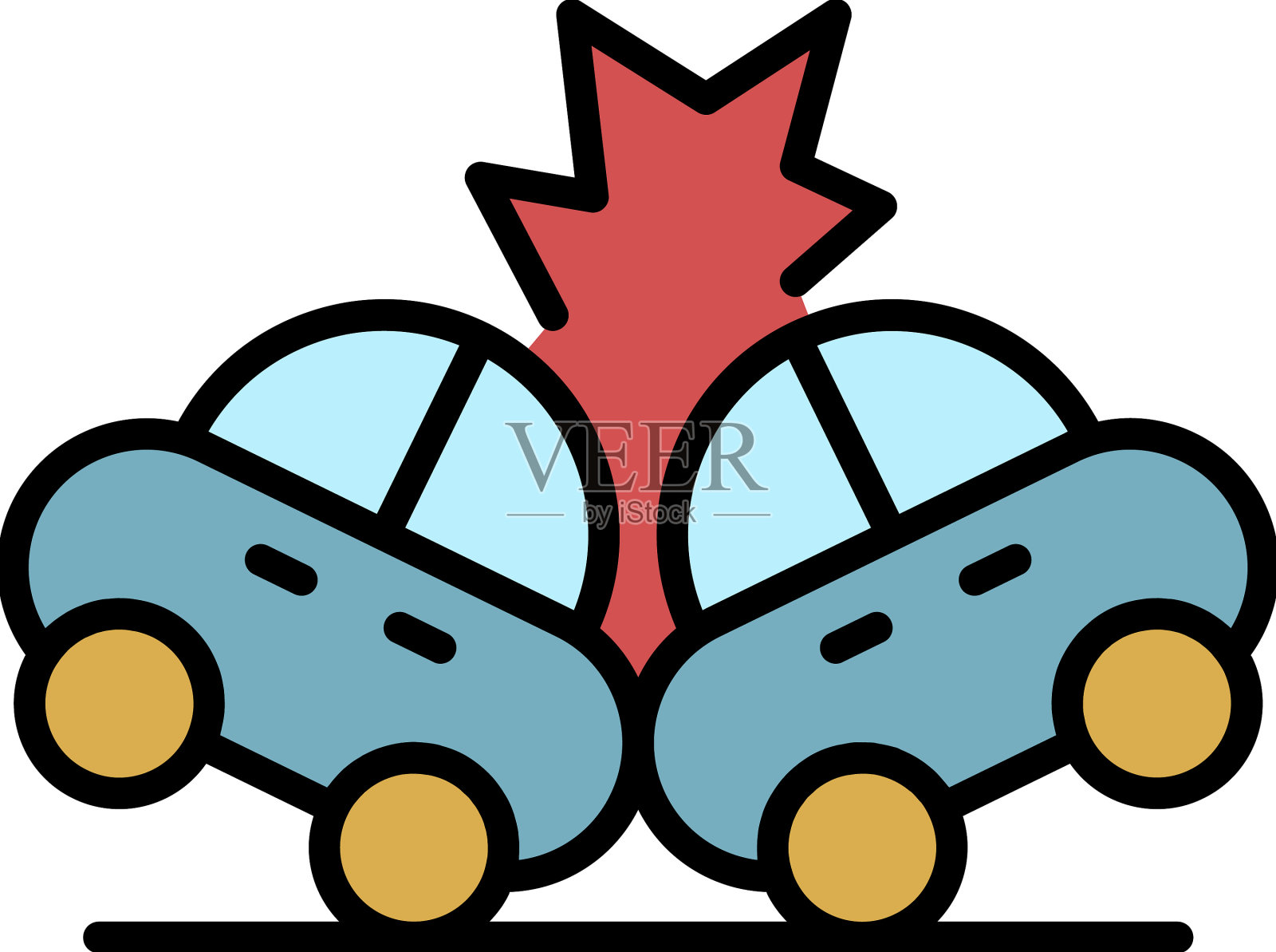 车祸碰撞图标颜色轮廓插画图片素材