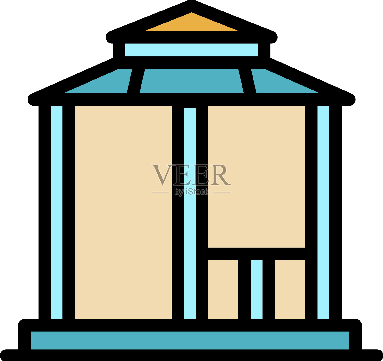 木制凉亭图标颜色轮廓插画图片素材