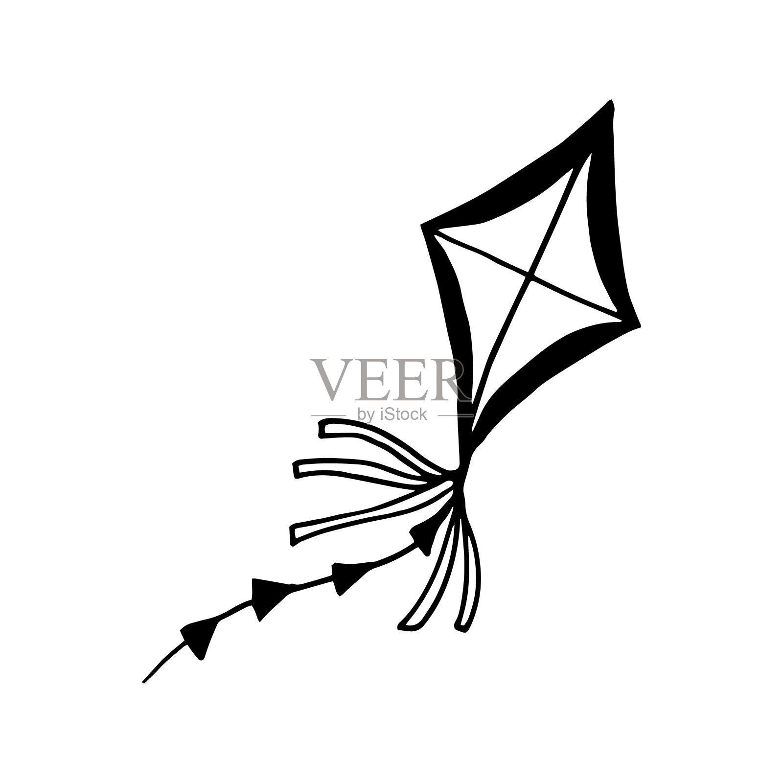 风筝手绘涂鸦。矢量，极简主义，斯堪的纳维亚，单色，北欧。玩具，风，飞，丝带，尾巴。贴纸,图标。设计元素图片