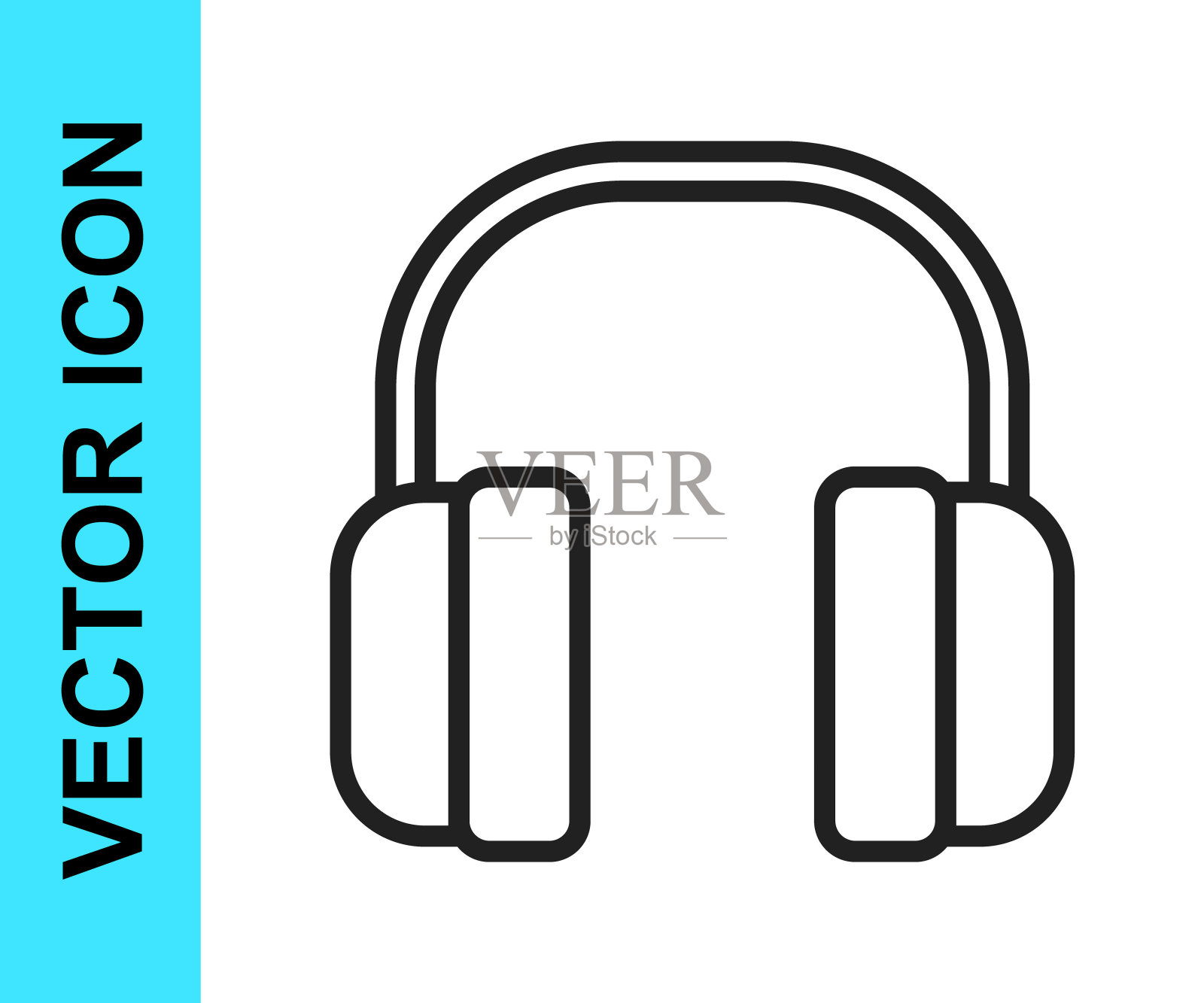 黑色线噪音消除耳机图标隔离在白色背景。耳机保护耳朵免受噪音。向量图标素材