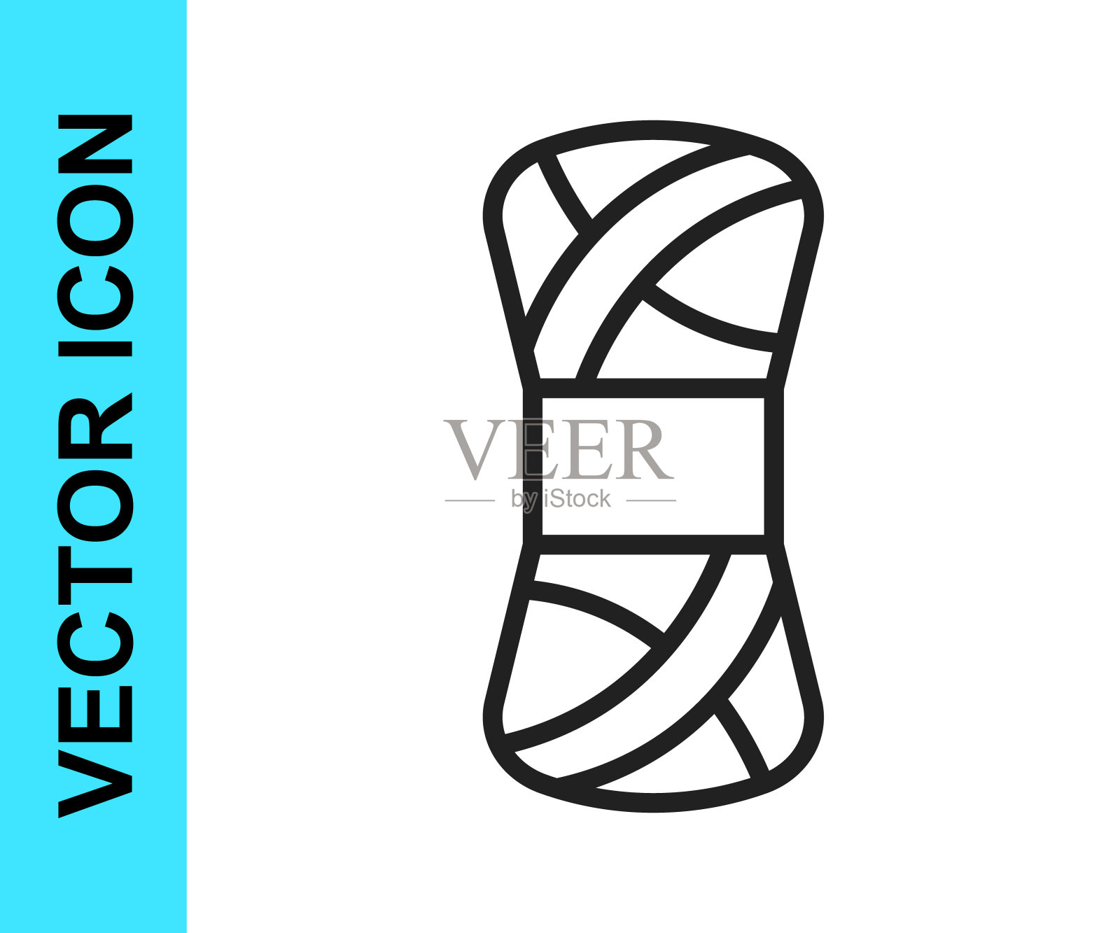 黑色线纱图标隔离在白色背景。标签为手工制作，针织或裁缝店。向量图标素材