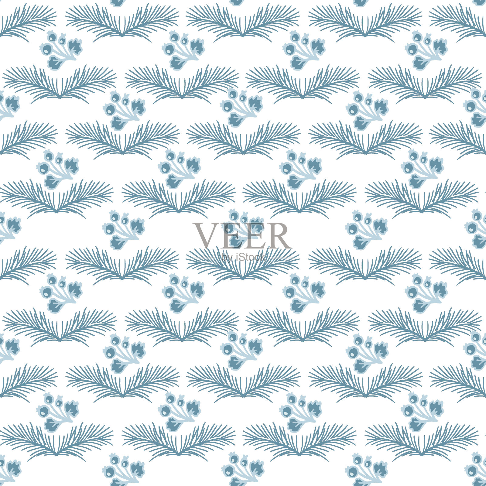 冬天无缝模式。圣诞打印。一根圣诞树上的树枝和一根有浆果的树枝。温柔、柔和的调色板。插画图片素材