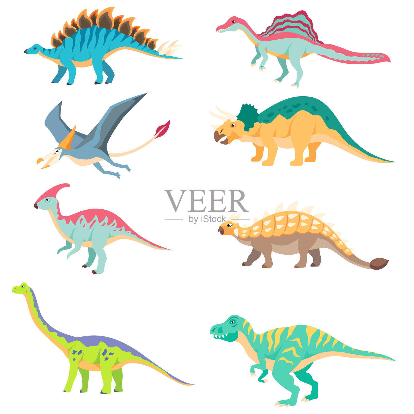 恐龙卡通孤立集插画图片素材