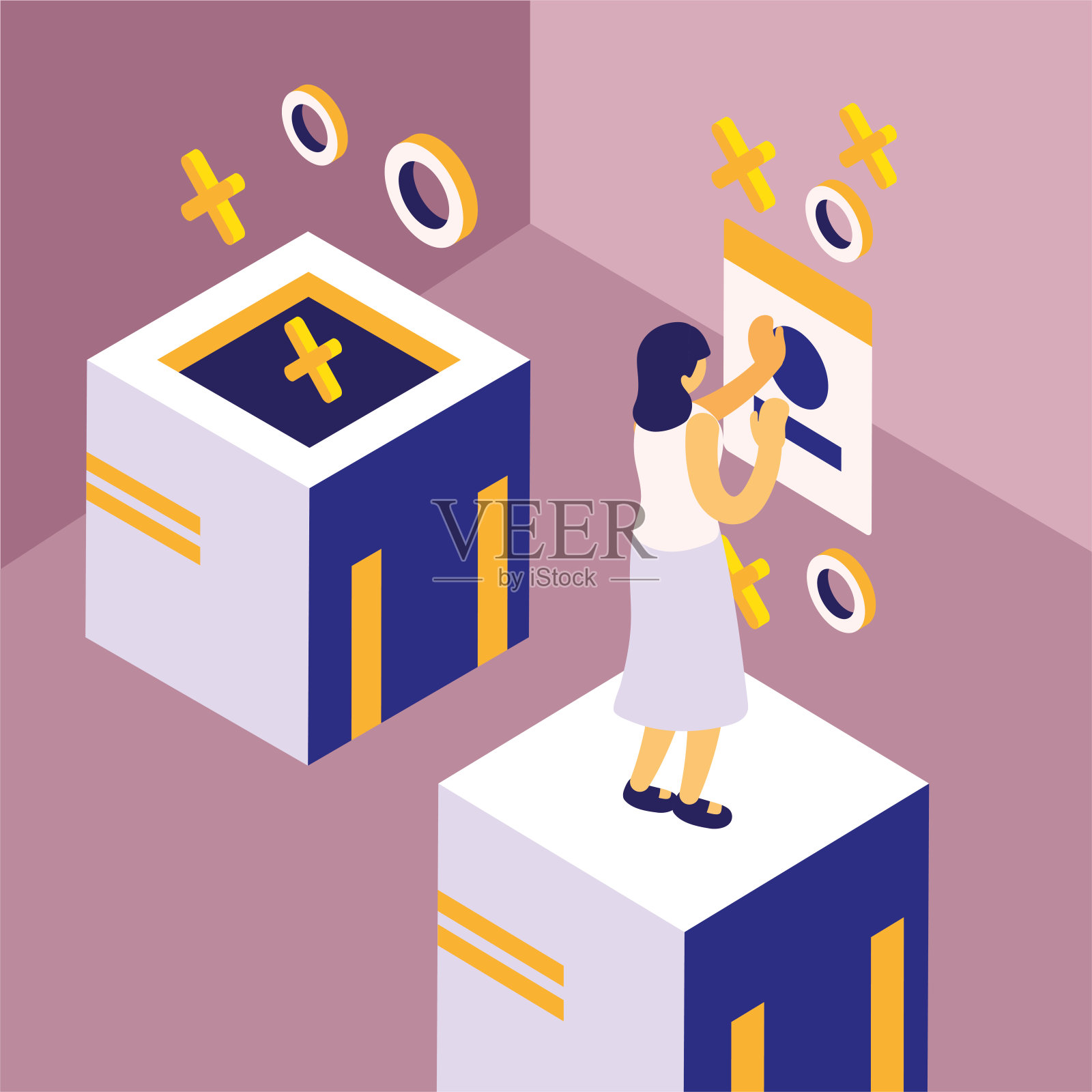 女人互动网络插画图片素材