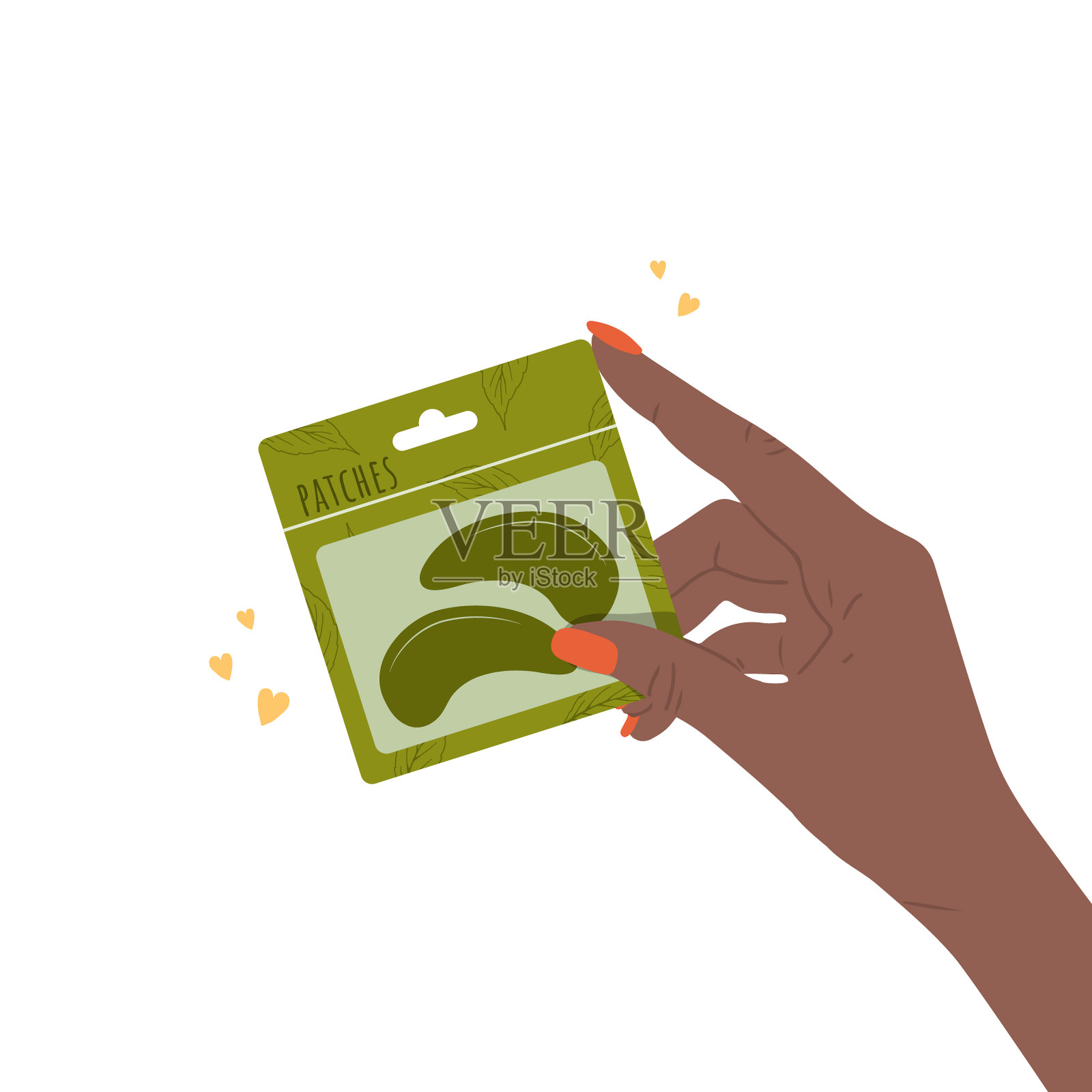 皮肤护理的概念。非洲女性手持眼罩。早晨例行公事。洁面和保湿。手绘美容产品。矢量插图在平面卡通风格插画图片素材