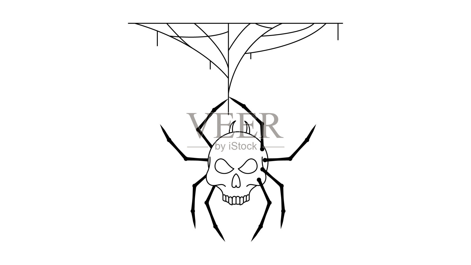 蜘蛛网上的白色背景。万圣节背景设计元素。恐怖的，可怕的恐怖装饰向量插画图片素材