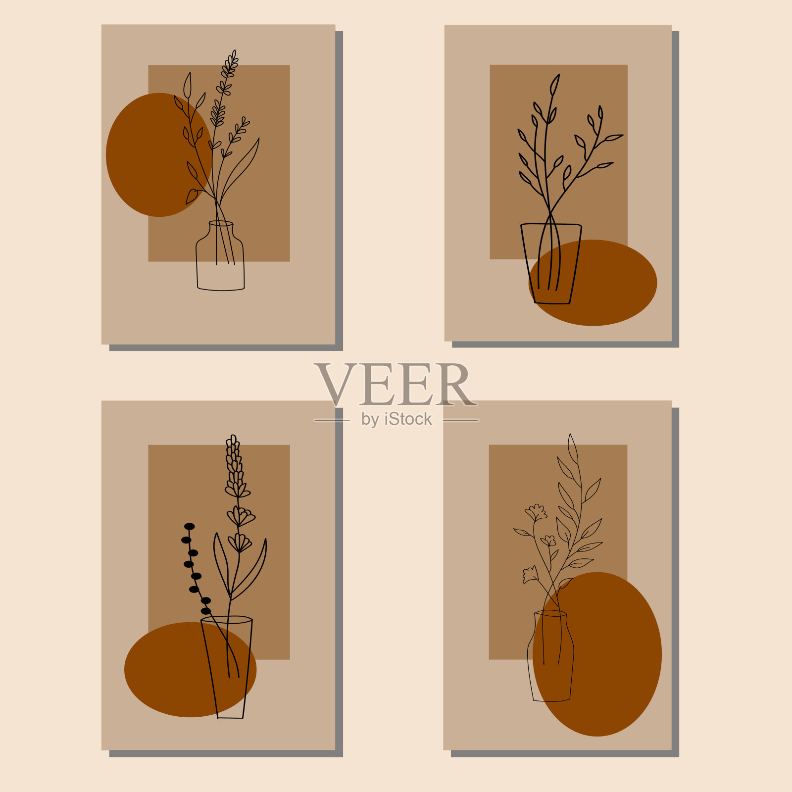 现代抽象的线叶在线插画图片素材