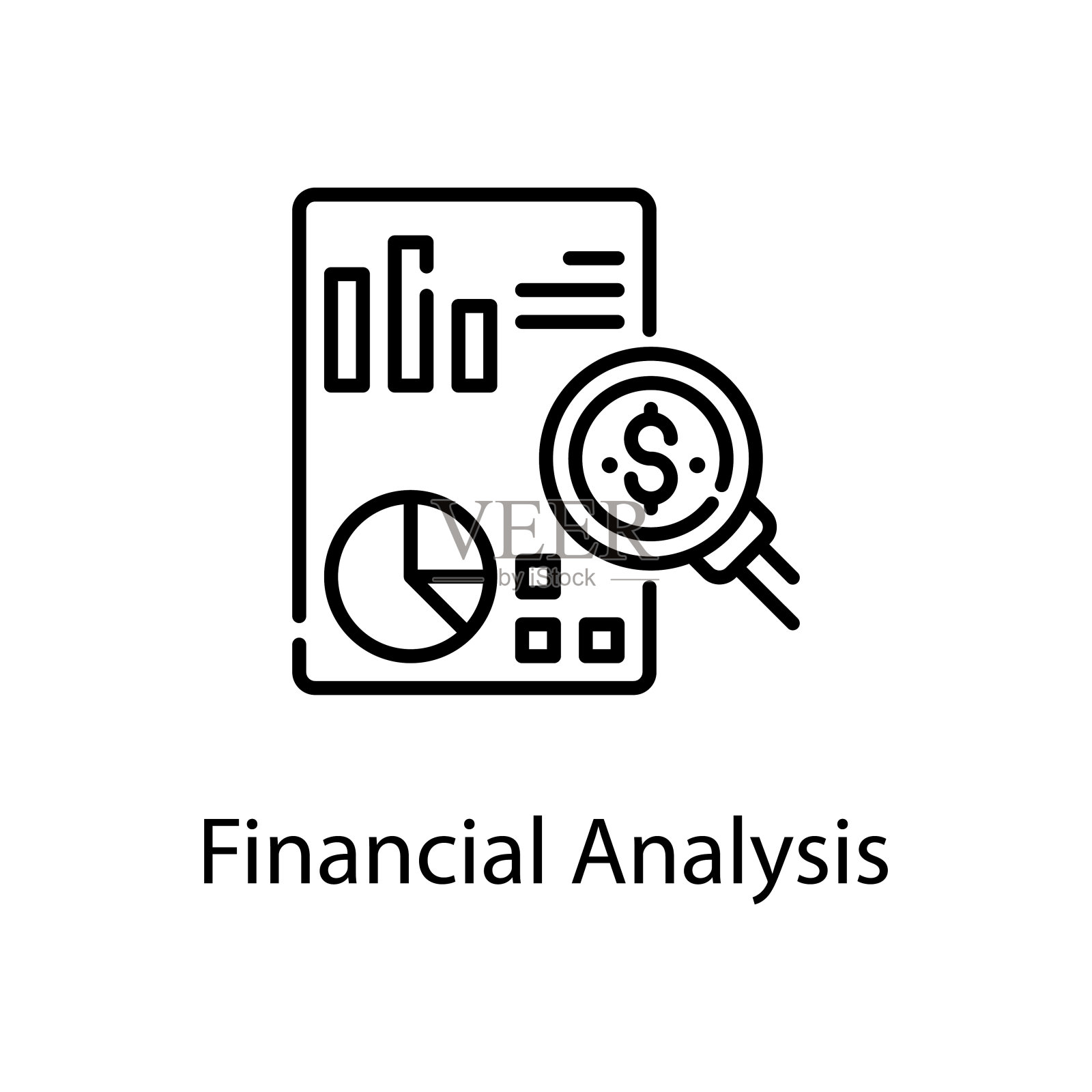 财务分析矢量轮廓图标设计插图。Web分析符号在白色背景EPS 10文件插画图片素材