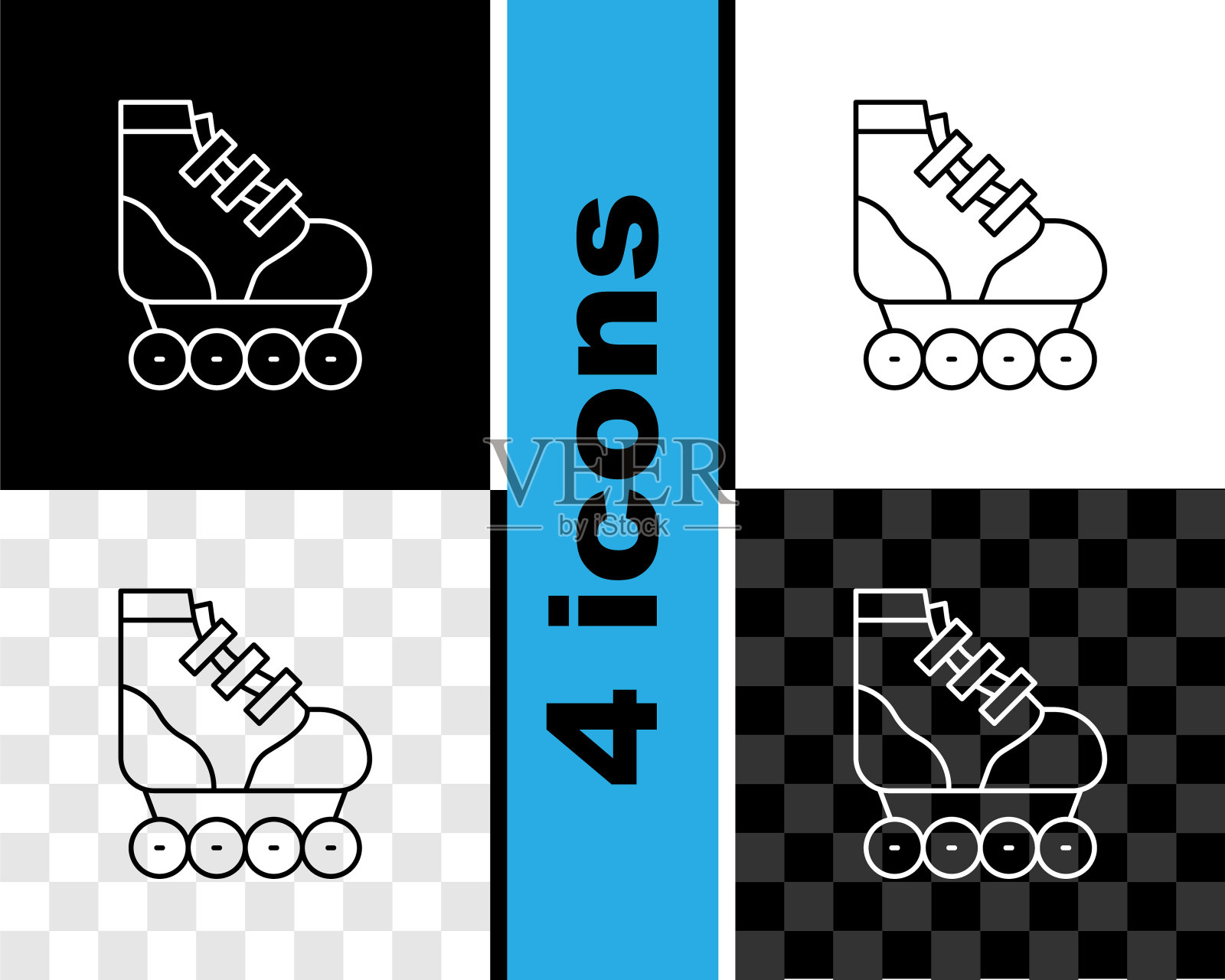 设线轮滑图标孤立在黑白，透明背景。向量图标素材