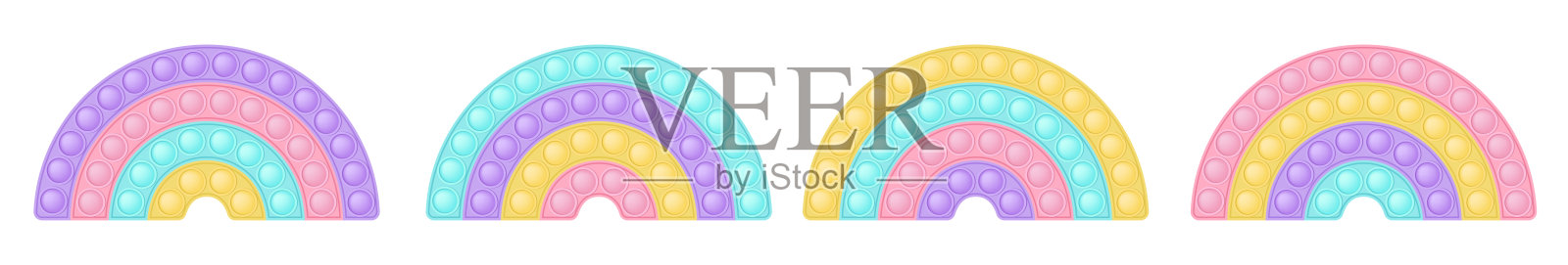 一套popit彩虹作为一个时尚的硅烦躁玩具。粉彩抗压力玩具烦躁。泡泡感应popit玩具。矢量插图孤立在一个白色的背景。插画图片素材