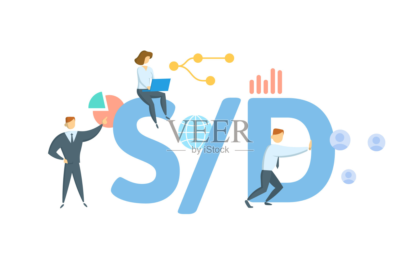 SD,即期汇票。概念与关键字，人和图标。平面向量插图。孤立在白色的。插画图片素材