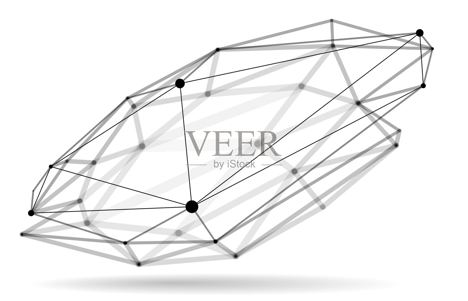 三维格子网格矢量抽象，三维多边形设计抽象形状孤立在白色之上，科学数字动态连接与线和点的透视。插画图片素材