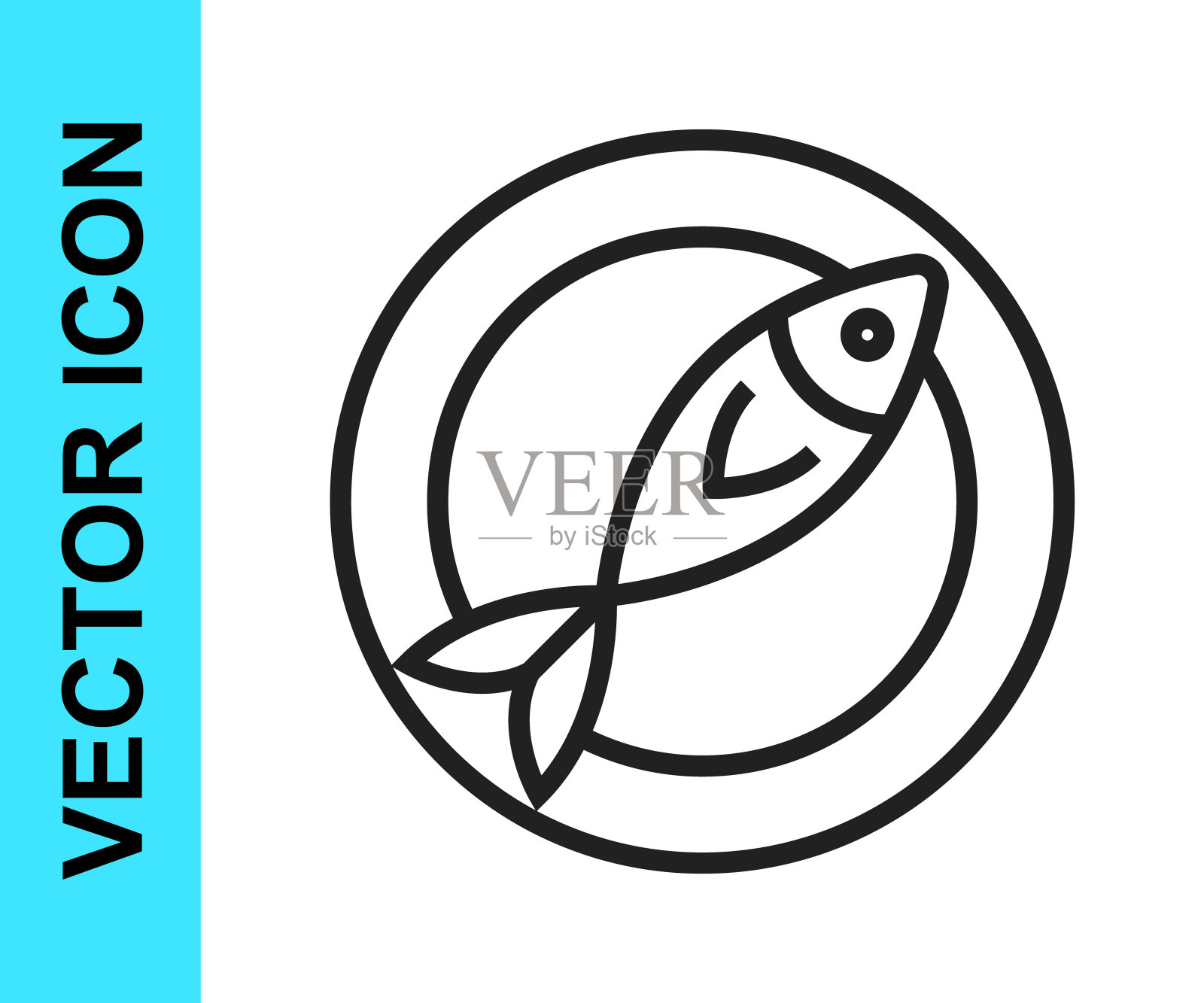 黑线干鱼图标孤立在白色的背景。向量图标素材