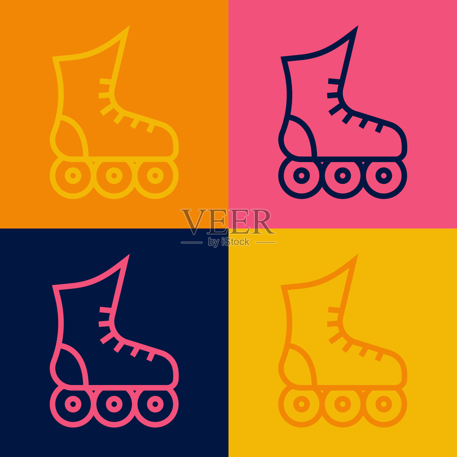 流行艺术线轮滑图标孤立的颜色背景。向量插画图片素材