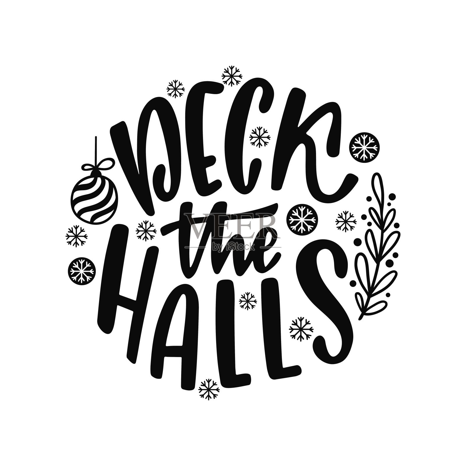 圆形圣诞装饰与手画的字母文本。插画图片素材