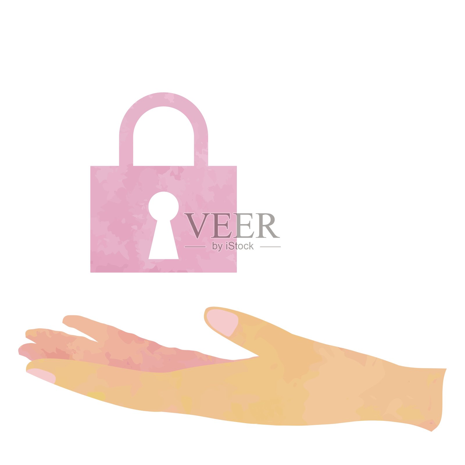 一个粉红色的键浮动在伸出的手/插图材料(矢量插图)插画图片素材