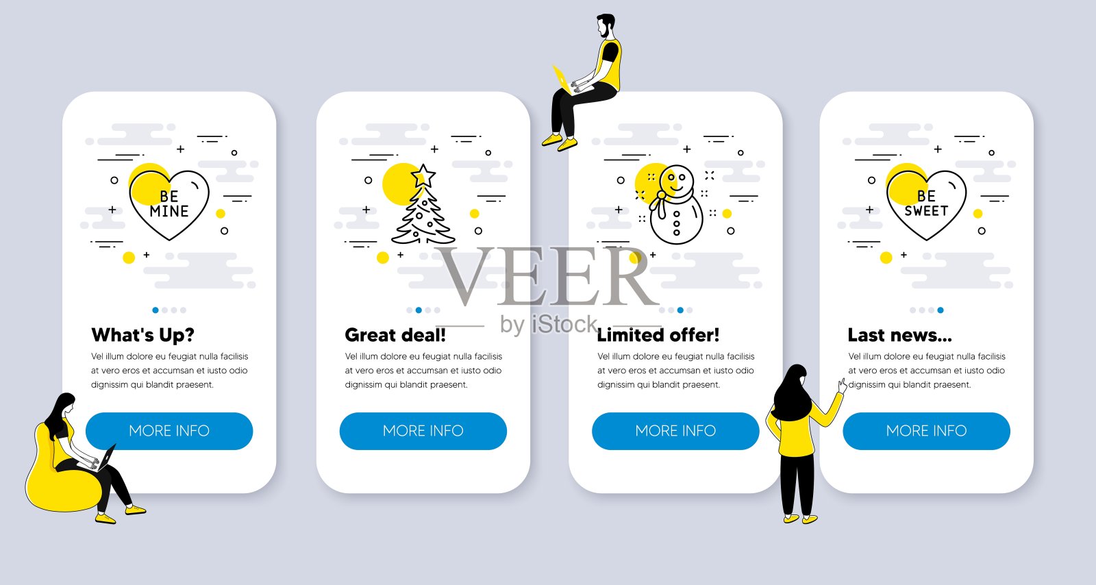 向量集合的节日图标雪人，成为我的和圣诞树。向量插画图片素材