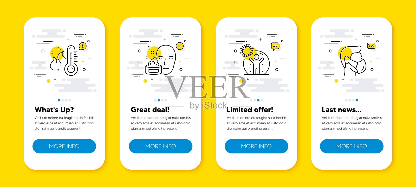 向量集面霜，高温度计和冠状病毒保护线图标集。向量设计模板素材