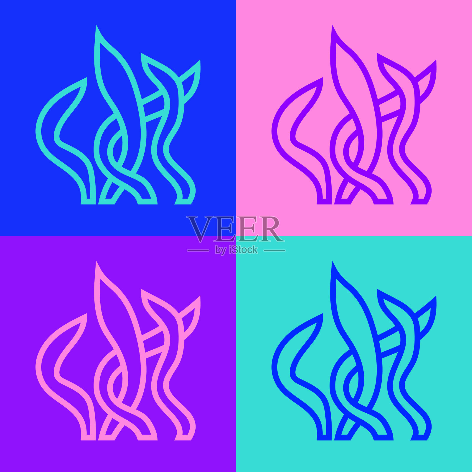 波普艺术线海藻图标孤立的颜色插画图片素材