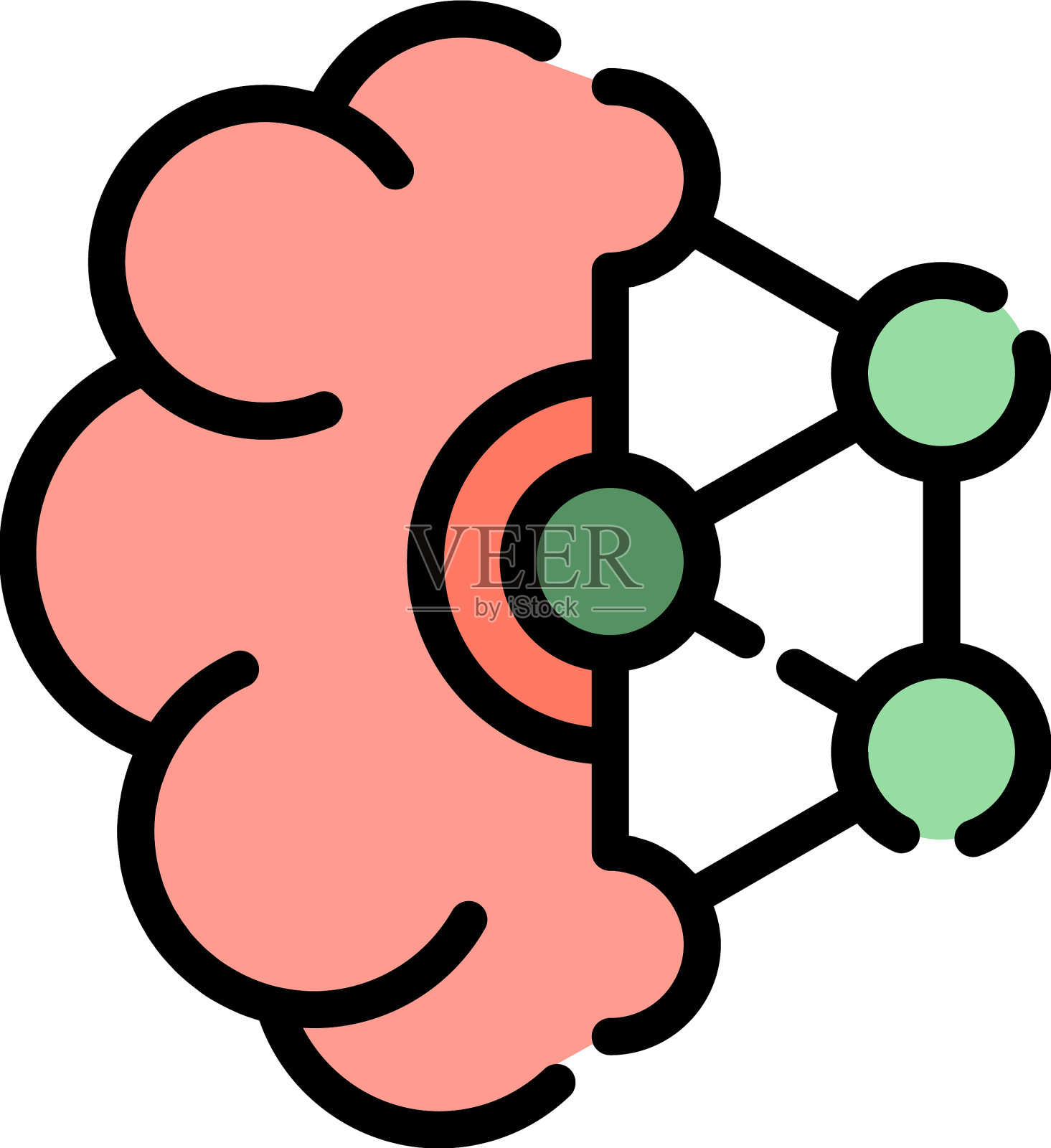 人工智能脑图标颜色轮廓插画图片素材