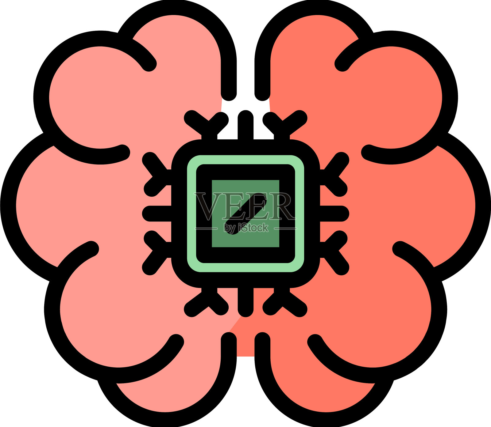 系统ai脑图标颜色轮廓插画图片素材