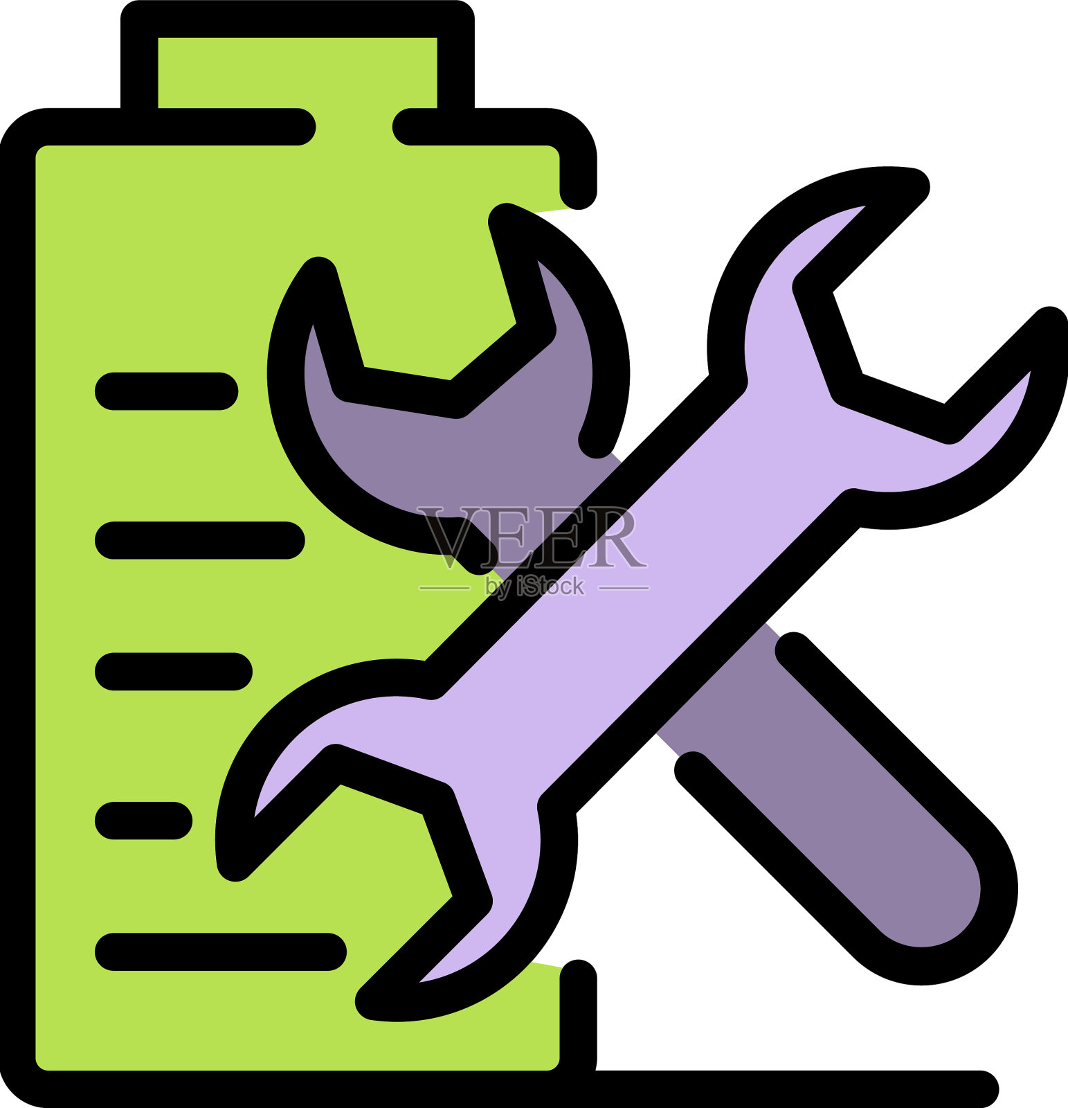 电池和扳手图标颜色轮廓插画图片素材