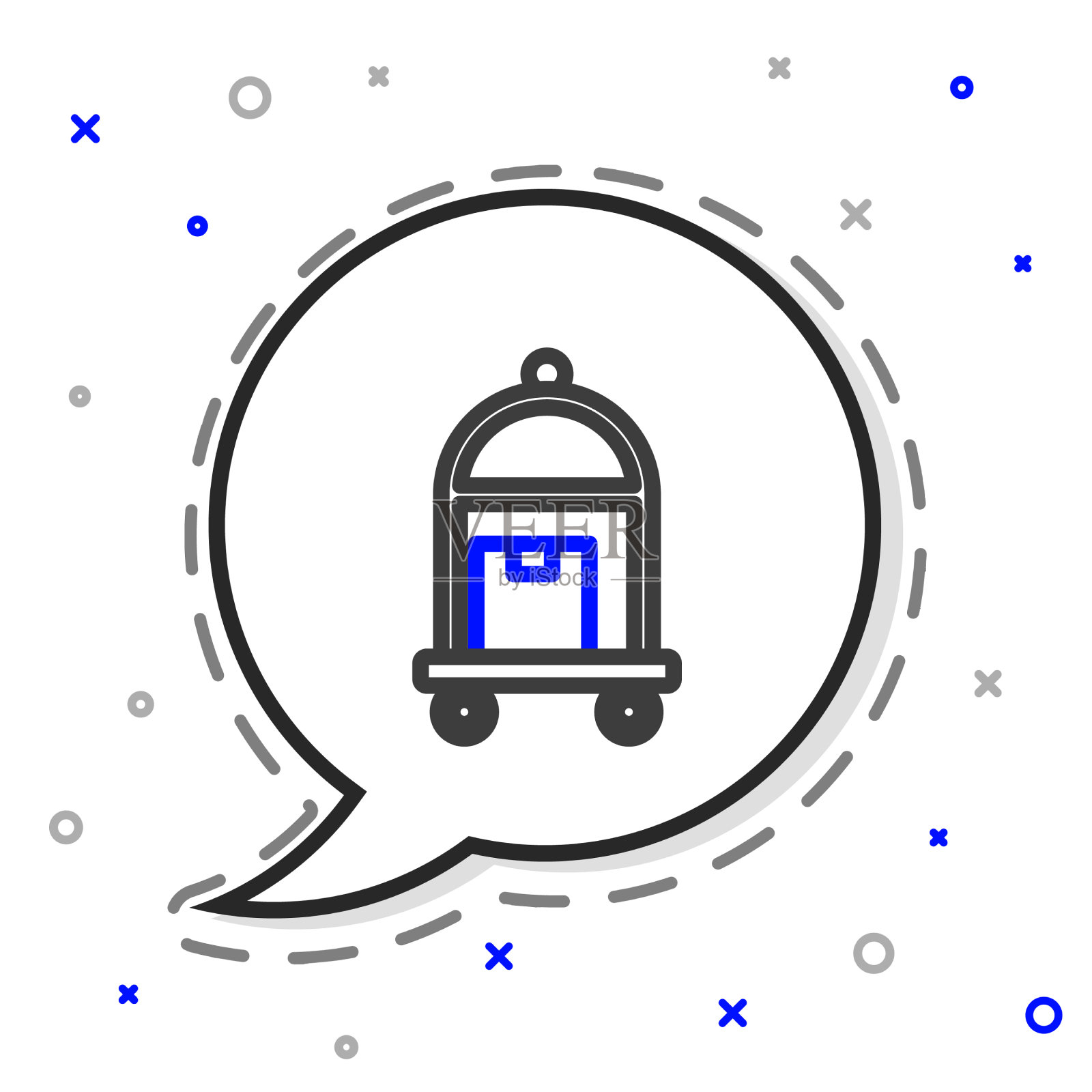 在酒店的行李车上放置行李箱图标插画图片素材