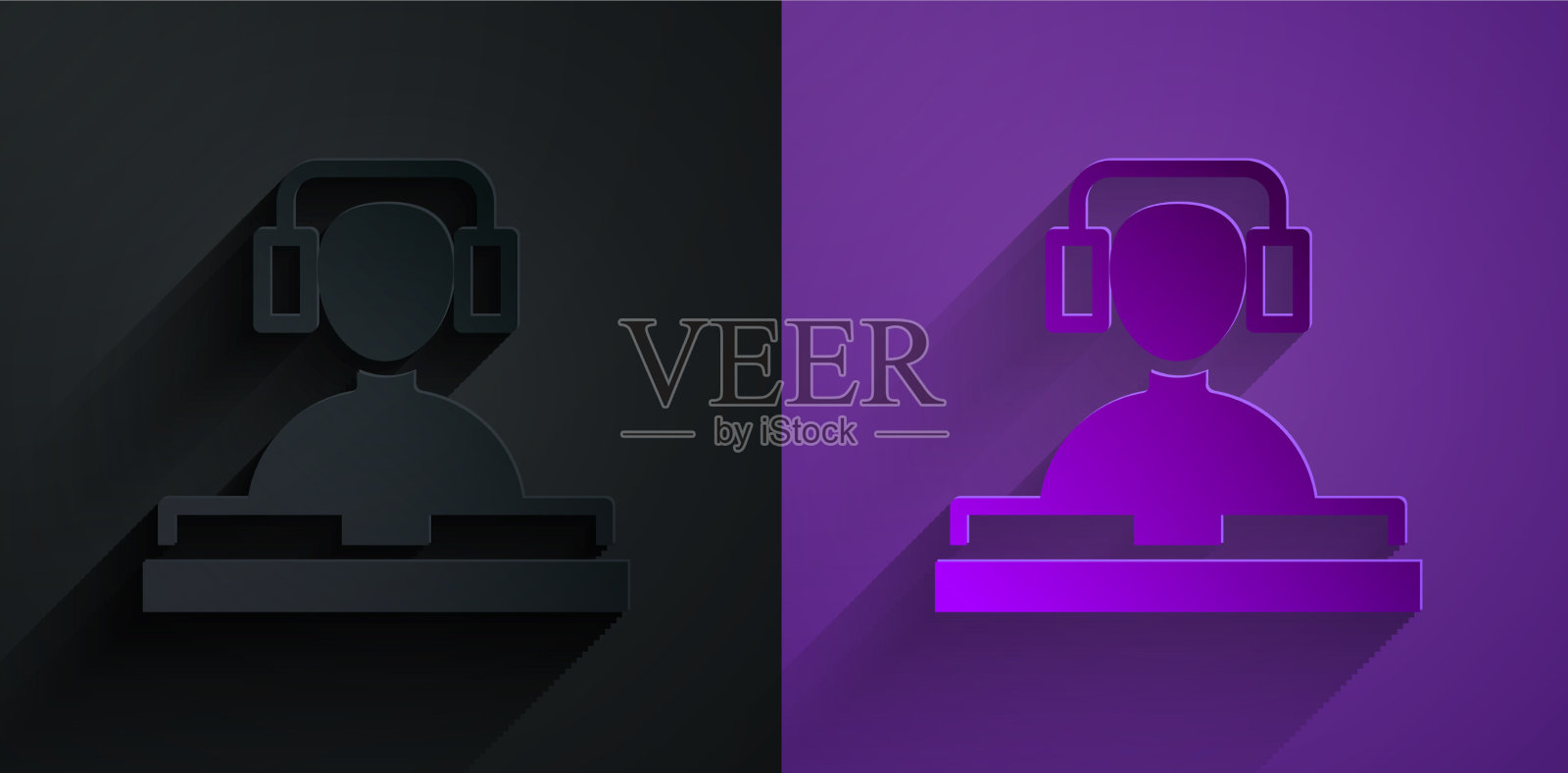 剪纸DJ戴着耳机在前面录制插画图片素材